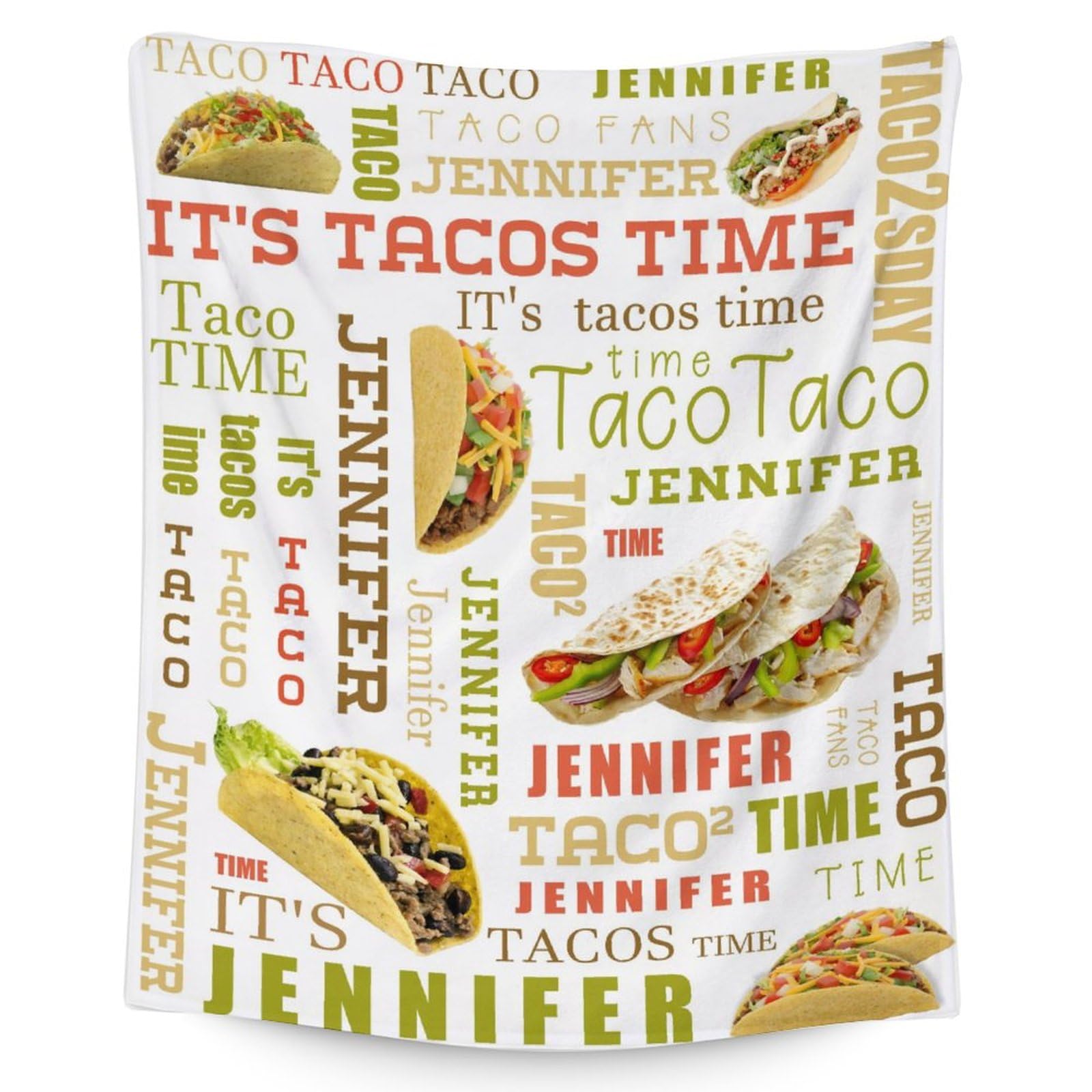 Personalized Taco Blanket with Name - 40x50 Inches Crib Size - Soft Warm Fuzzy Blanket Gifts for Taco Lovers - White Novelty Throws for Bed, Couch, Sofa