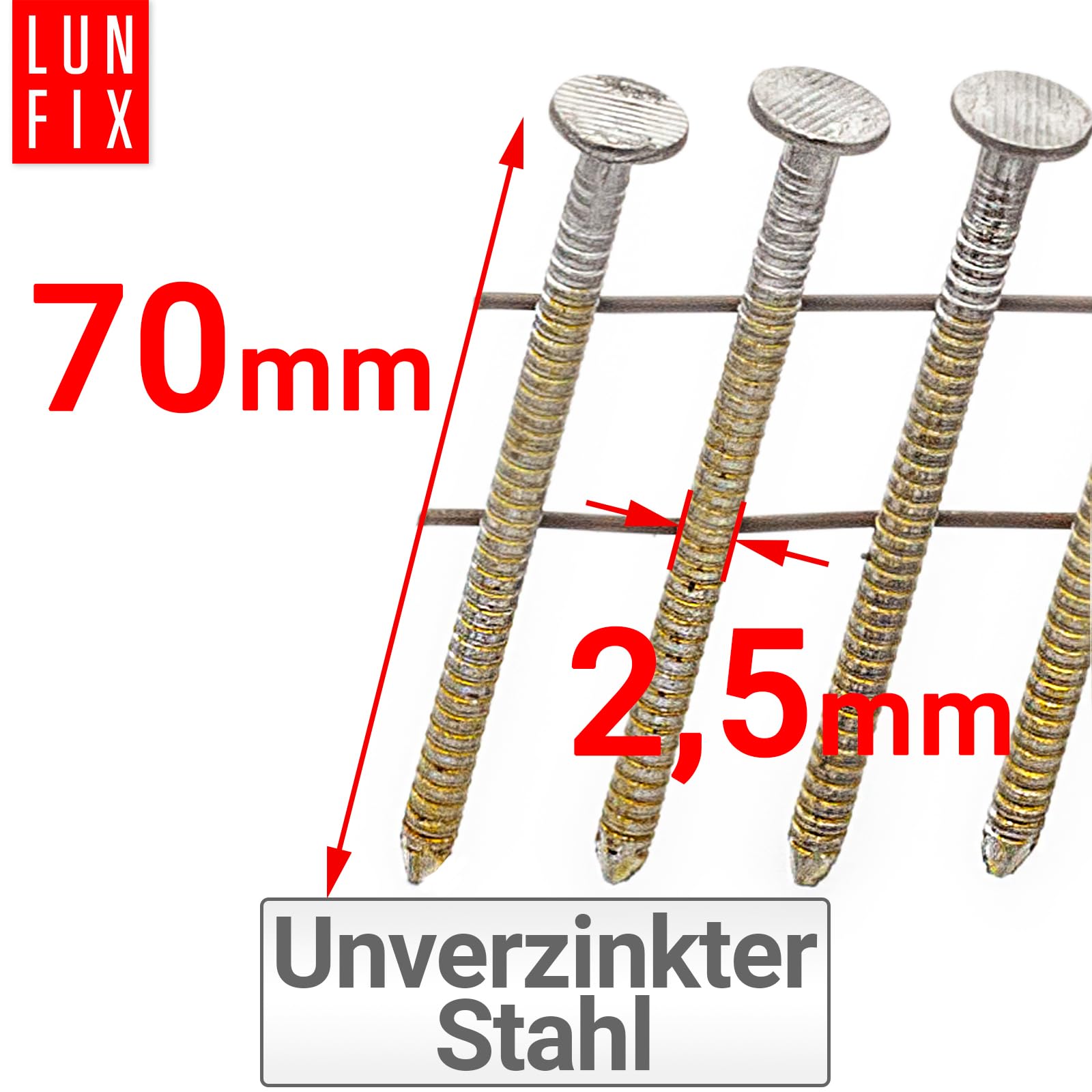 Chiodi in bobina 16° anellati 2,5x70 mm 7200 pezzi, filo di ferro, per pistola sparachiodi, compatibili con chiodatrice manuale, chiodini e punte per ferro – Lun Fix