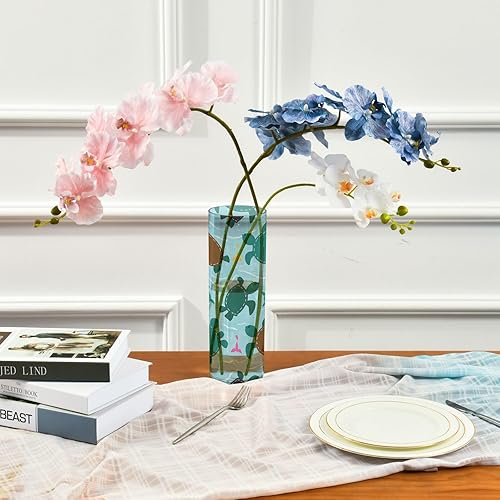 Miniatura 3 de Blue Cartoon Sea Turtle Silhouette Plastic Flower Vase for Home Decor 11.8 x 3.9 Inch decorative Living Room Vase Unbreakable Living Room Dining