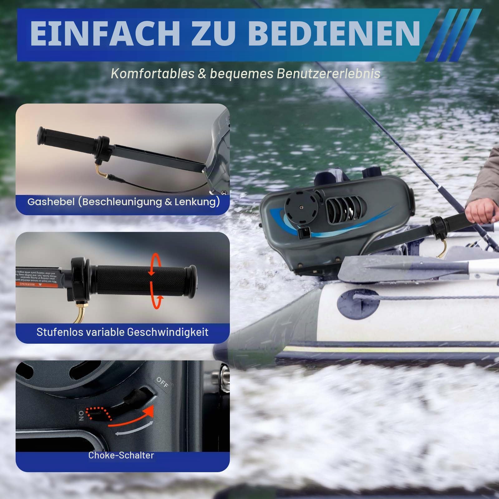 2-Takt 49ccm Außenbordmotor Benzinmotor, 3,5ps Außenborder Benzin Außenbordmotor Kurzer Manueller Start Welle CDI Zündung Halbluft- und Halbwassergekühlt für Aufblasbare Fischerboot Fischerboot