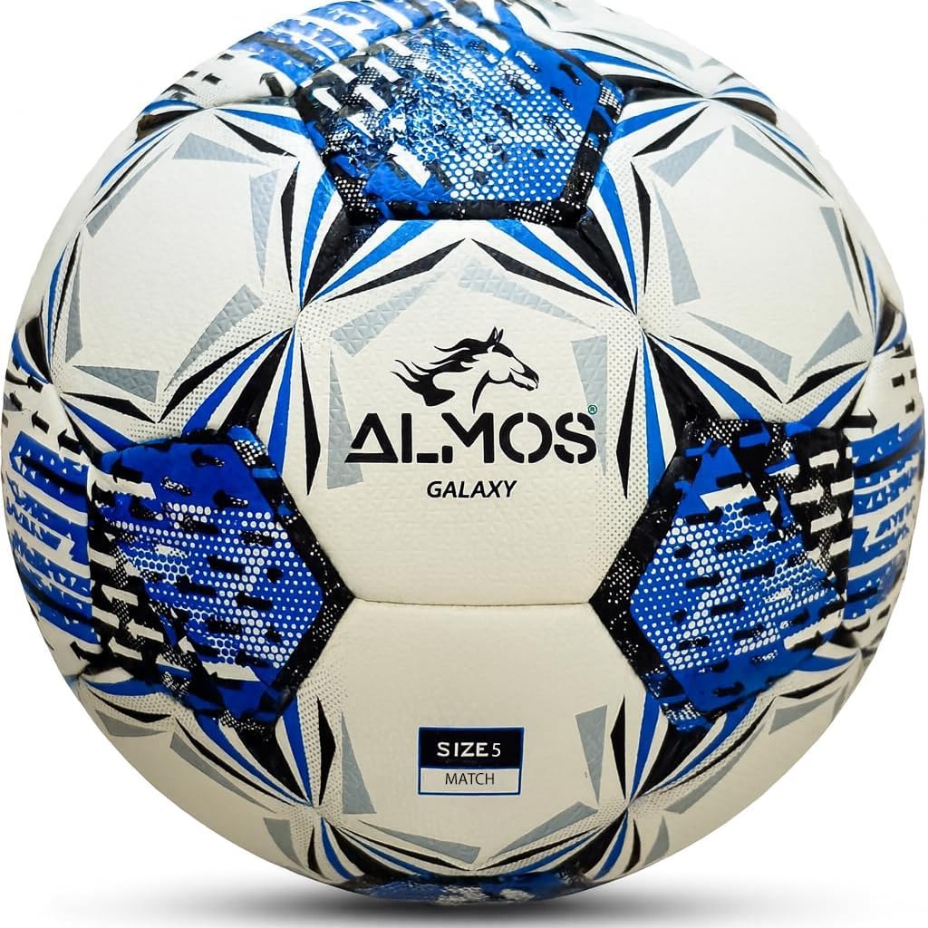 Almos Size 4, 5 Soccer Ball, Hybrid 12-Panels & Fabric-Wrapped Bladder Match Durability, Training & Official Match Size Game Ball, Deflated Indoor/Outdoor Blue Soccer Balls