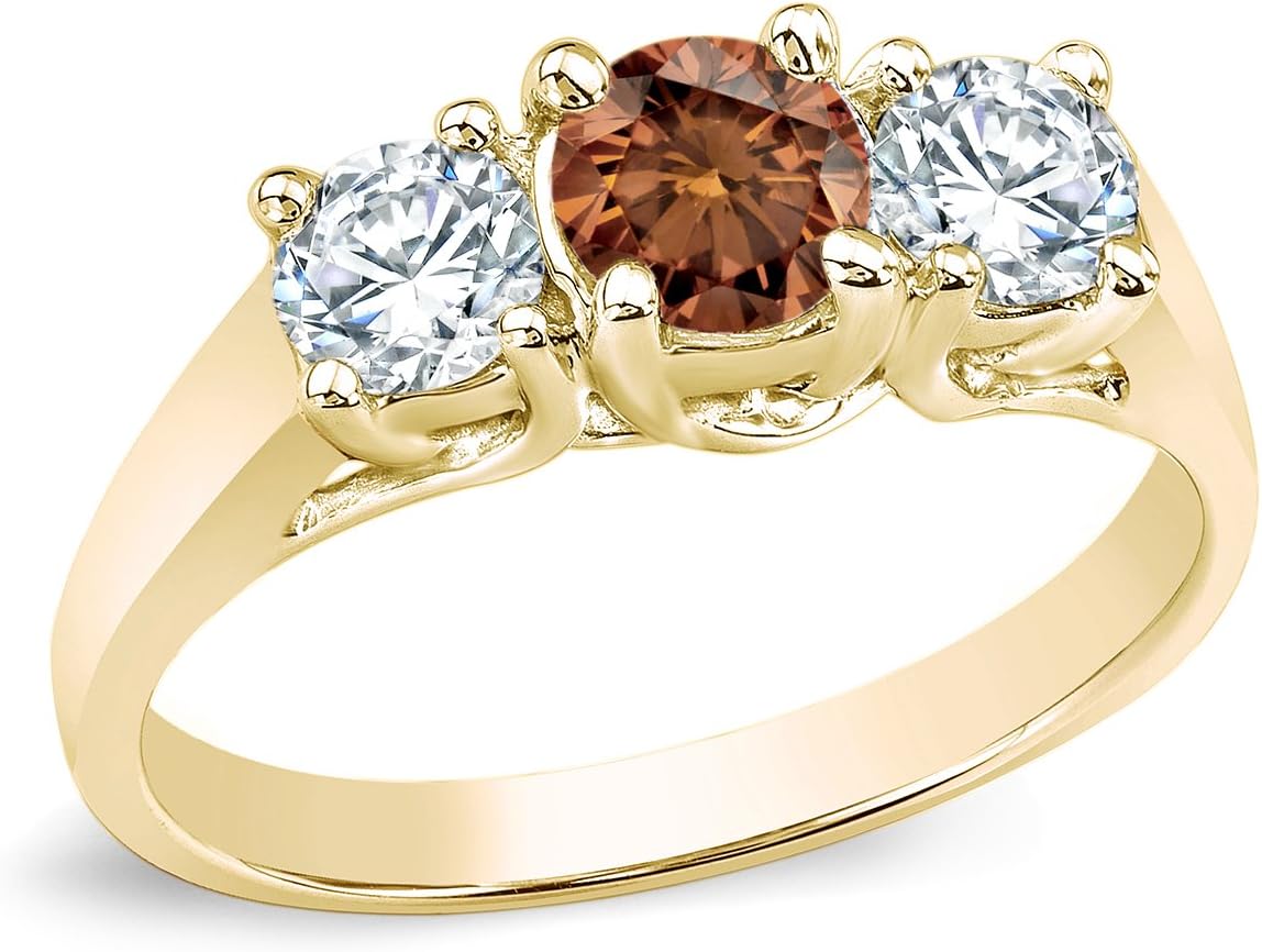 14k Gold Round-cut 3-Stone Brown Diamond Engagement Ring (3/4 cttw, Brown, H-I, I1-I2) Size 4-9