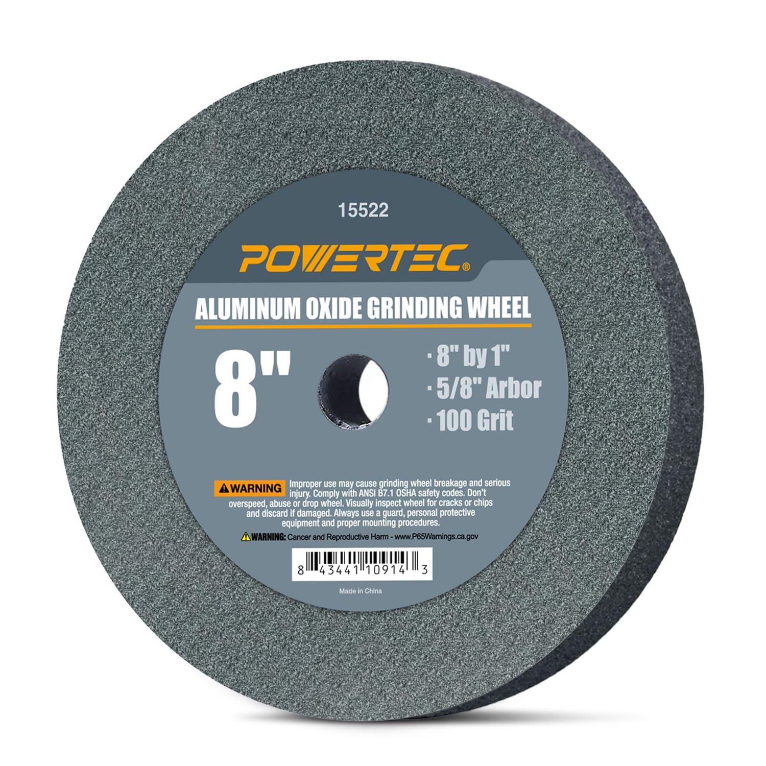 POWERTEC Ruota per smerigliatrice da banco, 20,3 cm, grana 100, ossido di alluminio, 8 ruote per smerigliatrice da banco per piedistallo e panche, 1" di spessore 5/8" pergolato, affilatura punte da