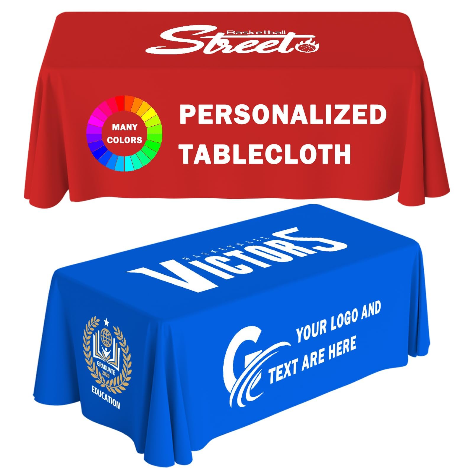YINJIEYIN Custom Table Cloth with Business Logo Personalized Table Cloths for 6 FT Tables,Custom Tablecloth for Tradeshow Events/Company/School/Associations/Shop/Birthday/Wedding (Backside closed 8FT)