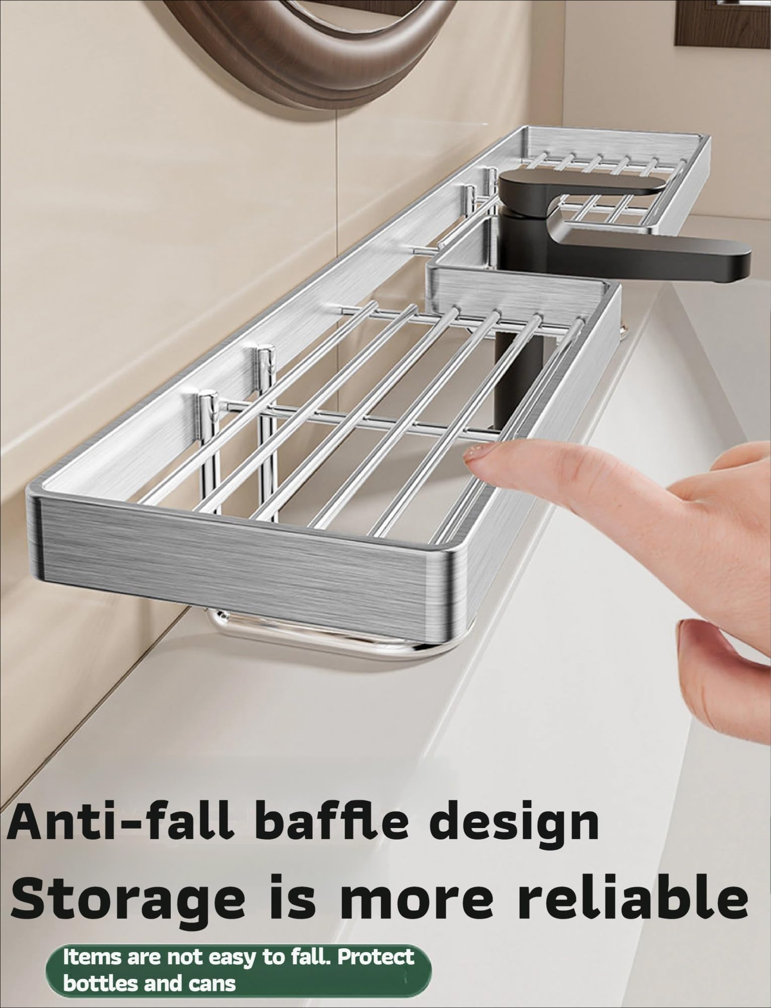 Mensola per rubinetti in acciaio inox, ripiano autoportante per sopra il lavandino, nessun montaggio richiesto, spazio per cucina e bagno (60 cm)