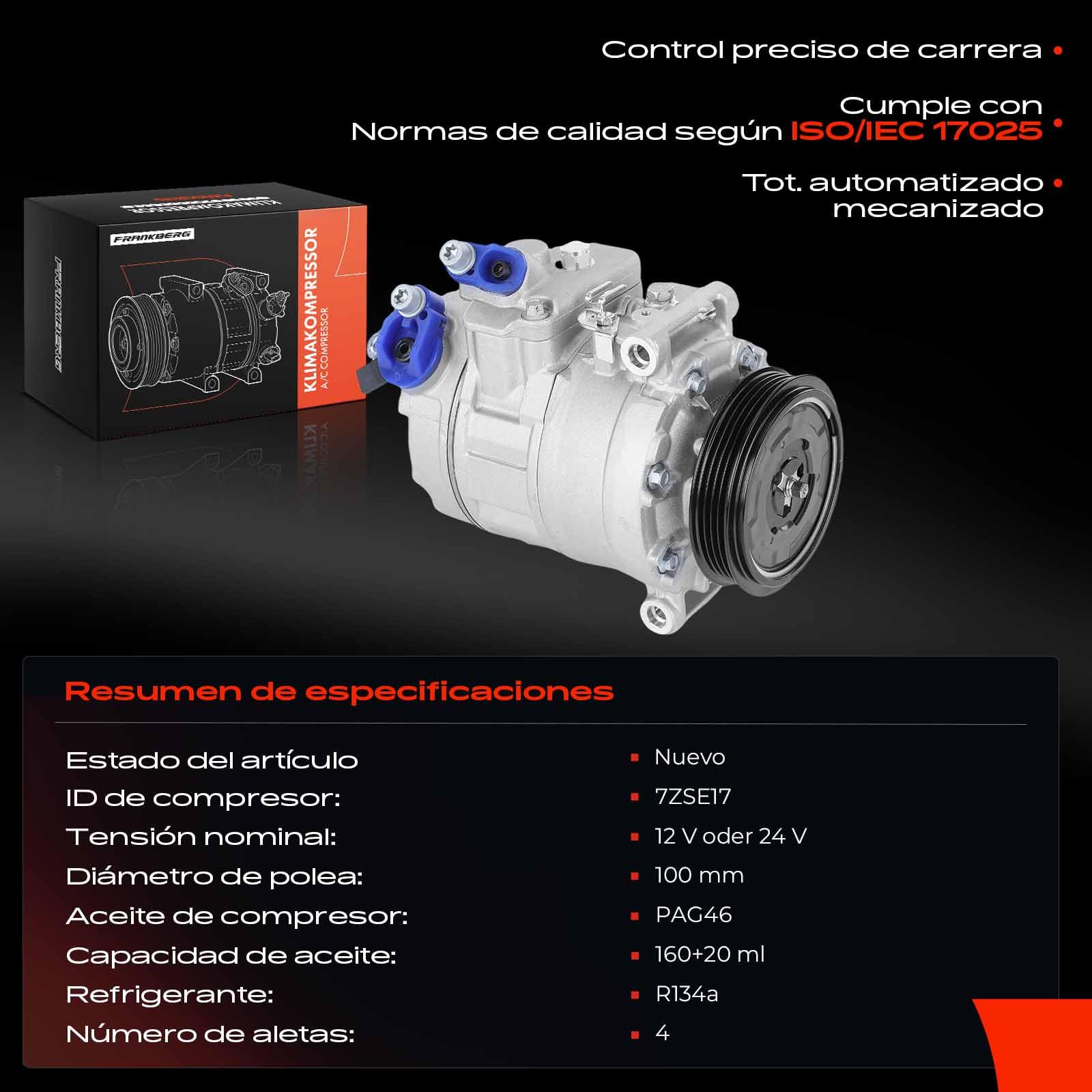 Frankberg Compresor de aire acondicionado con embrague Compatible con 5 Series E60 5 Series Tourng E61 7 Series E65/E66/E67 Replace# 64509174802, aceite premezclado