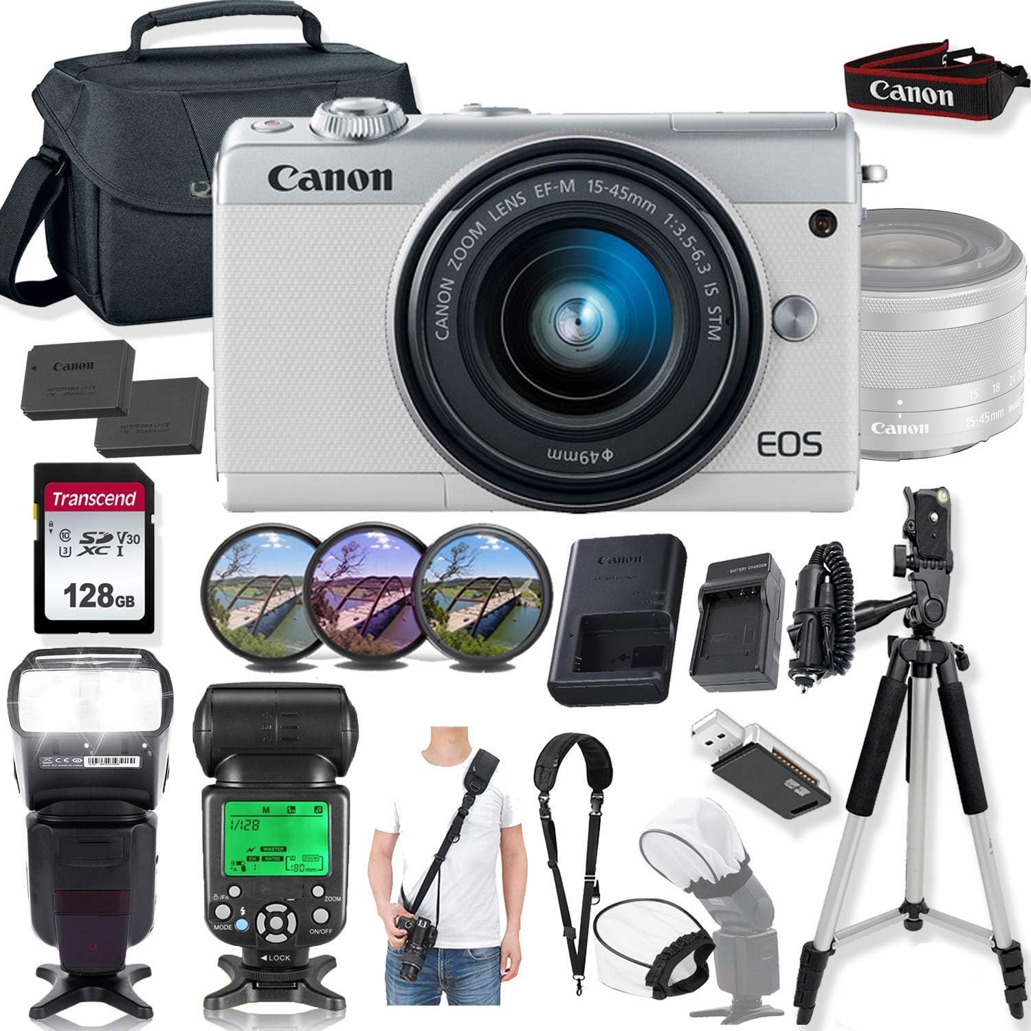 Canon EOS M100 Mirrorless Digital Camera (White) and 15