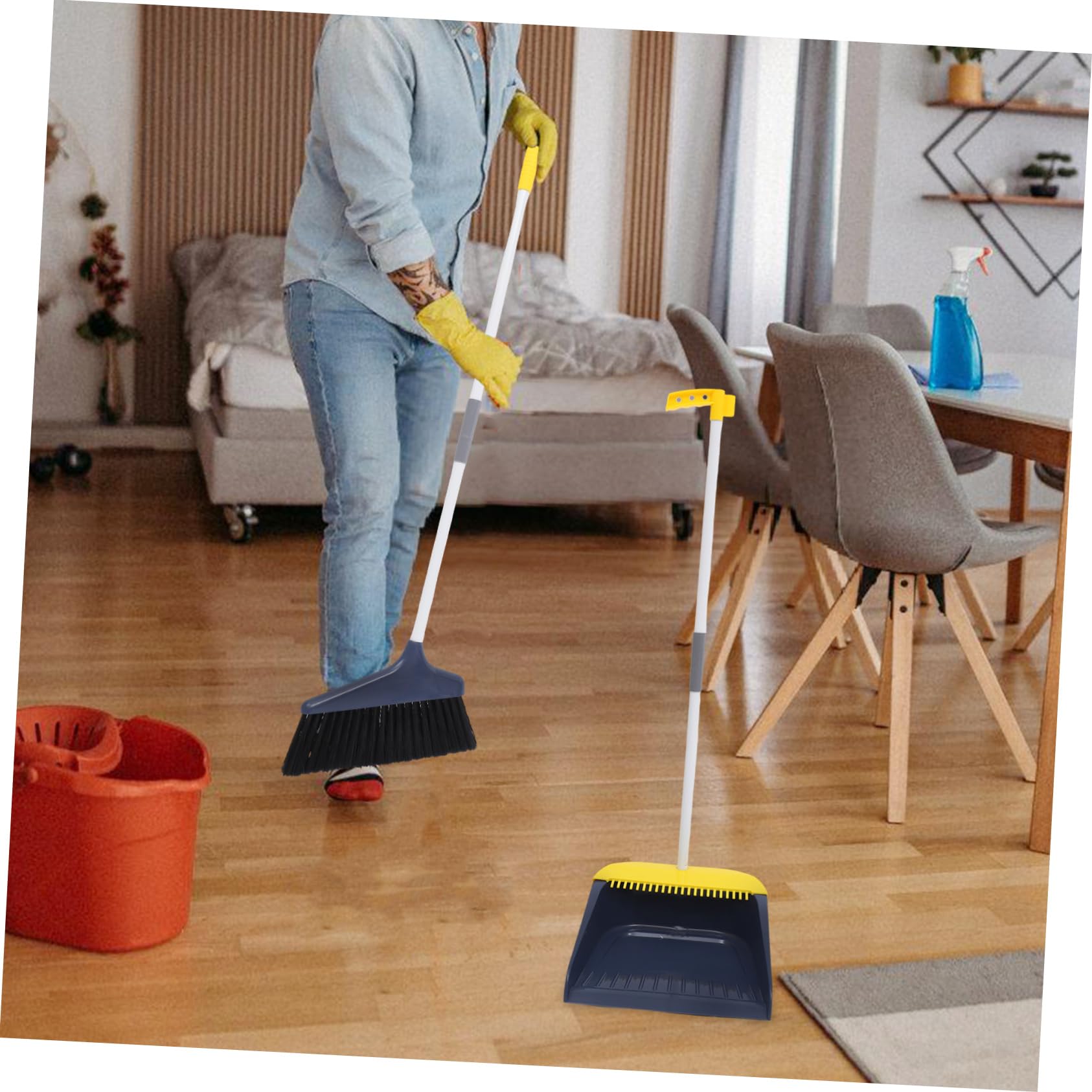 FOMIYES 1 Set Broom Brush Long Handle Dustpan Cleaning Dustpan Floor Cleaning Tool Home Cleaning Supplies Home Cleaning Device Stable Dustpan Office Soft Fur Cover Metal Stainless Steel