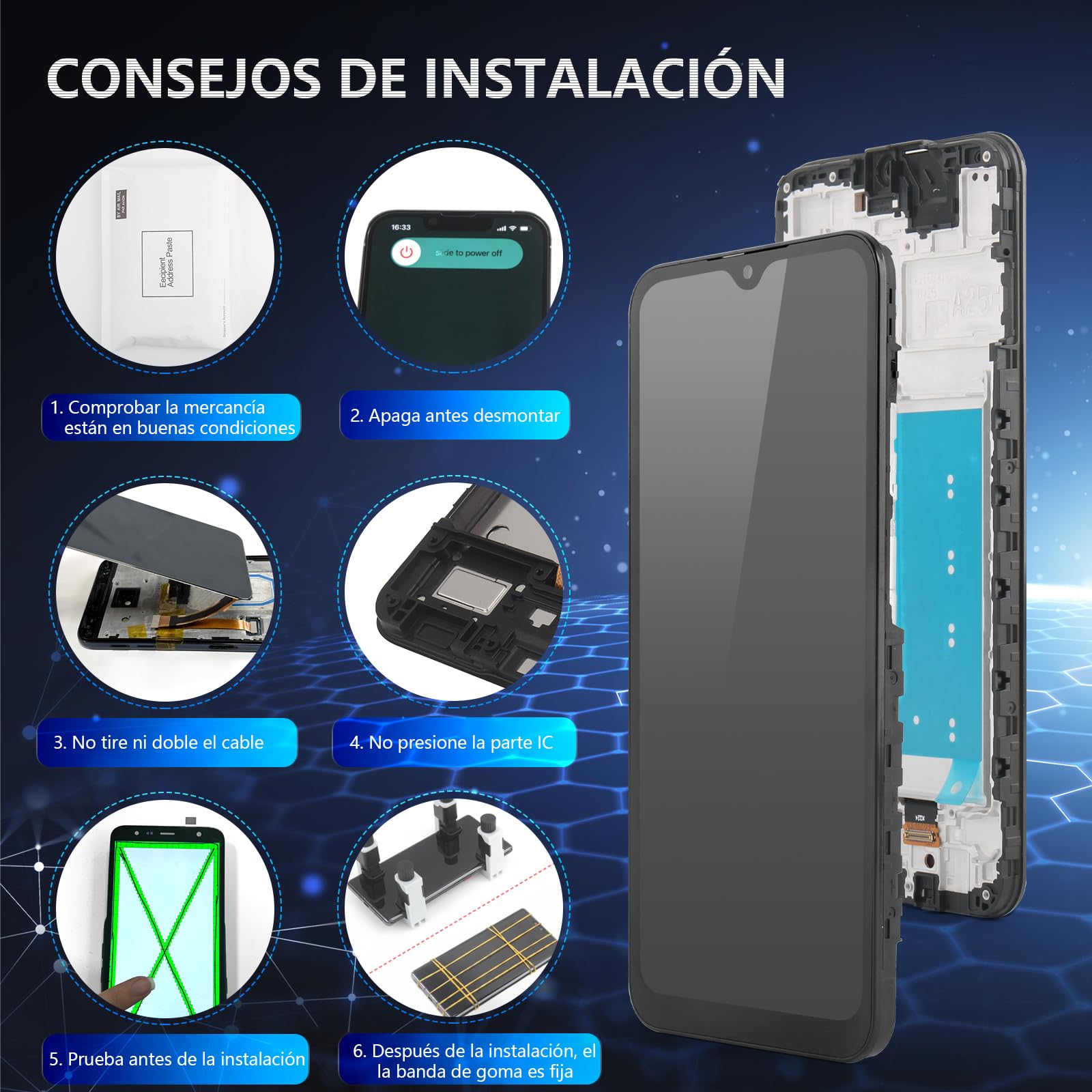 RongZy Incell Pantalla para Samsung Galaxy A25 5G Táctil LCD de Repuesto Ensamblaje Digitalizador Reemplazo para Samsung Galaxy A25 5G A256B con Herramientas de Reparación(Negro con Marco)