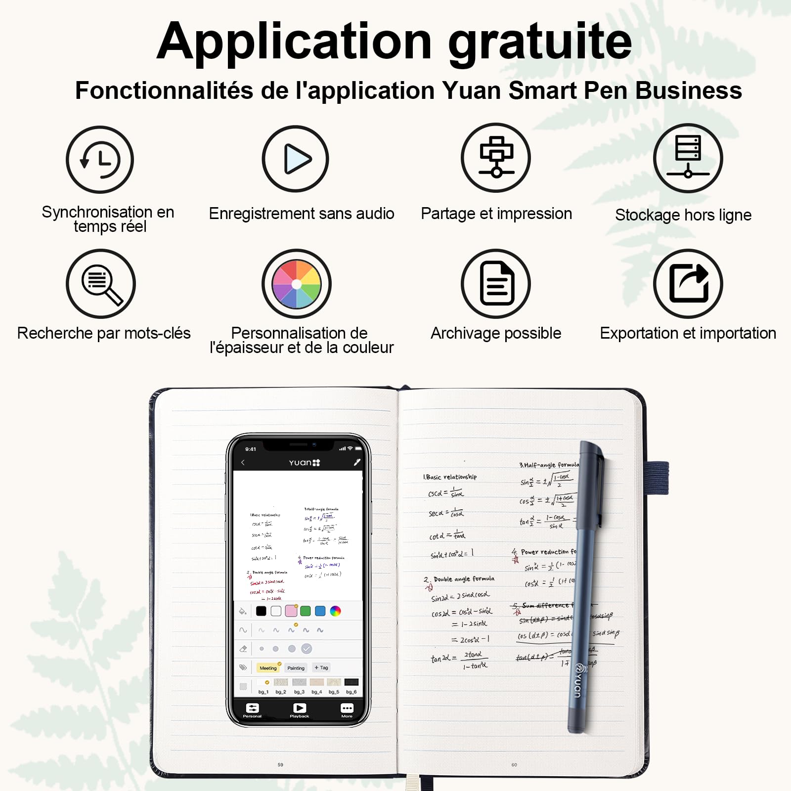 Yuan Smart Writing Set, Carnet Intelligent avec Stylo Connecté Inclus, Smartpen & Carnet Numérique de 188 pages, Tablette de Papier, écrire sur du vrai papier avec traitement numérique (marine)