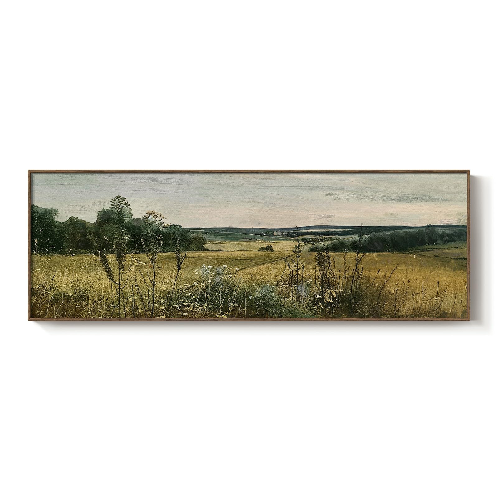 Extra Large Framed Landscape Rustic Wall Art for Living Room, Vintage Scenery Canvas Artwork Prints, Countryside Vast Field Grassland Picture Farmhouse Country Painting for Bedroom Decor 16x48 Inch