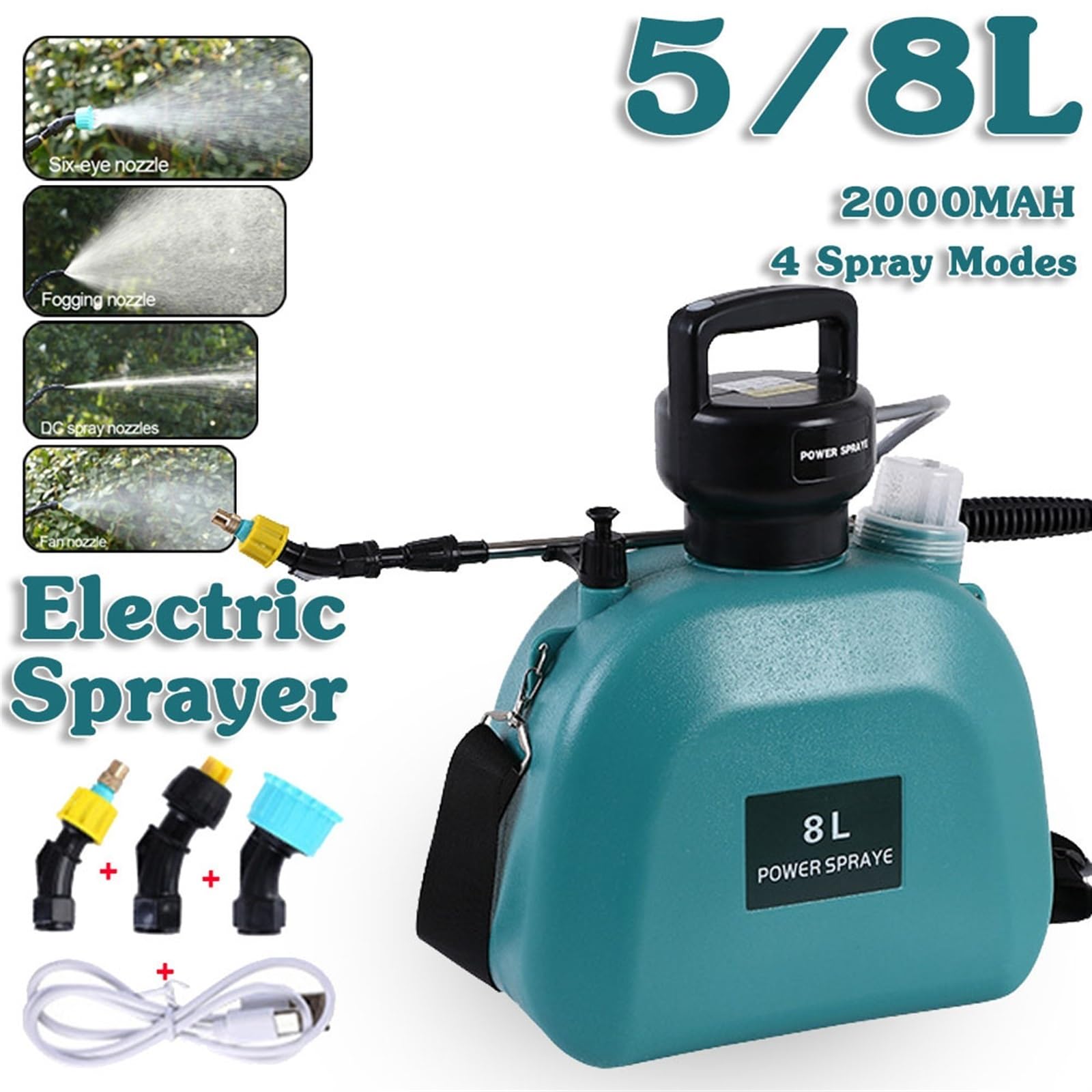 Opryskiwacz Zasilany Bateryjnie 5/8 L, Opryskiwacz Elektryczny Z Dyszami Mgłowymi, Przenośny Opryskiwacz Wodny Do Trawników I Ogrodów, Regulowany Pasek Na Ramię Do Trawnika, Ogrodu, Czyszczenia(Green