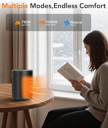 Miniatura 4 de Calentador de espacio pequeño, calentadores de espacio de 1500 W para uso en interiores, calentador portátil con termostato, control de perilla,