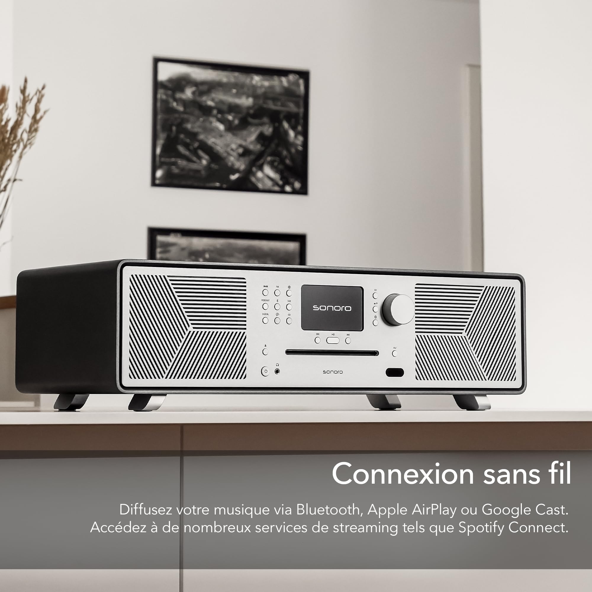sonoro MEISTERSTÜCK (Gen.2) Chaîne Hi-FI (Airplay, Chromecast, Spotify, Tidal, FM, Dab+, USB) Sandstone