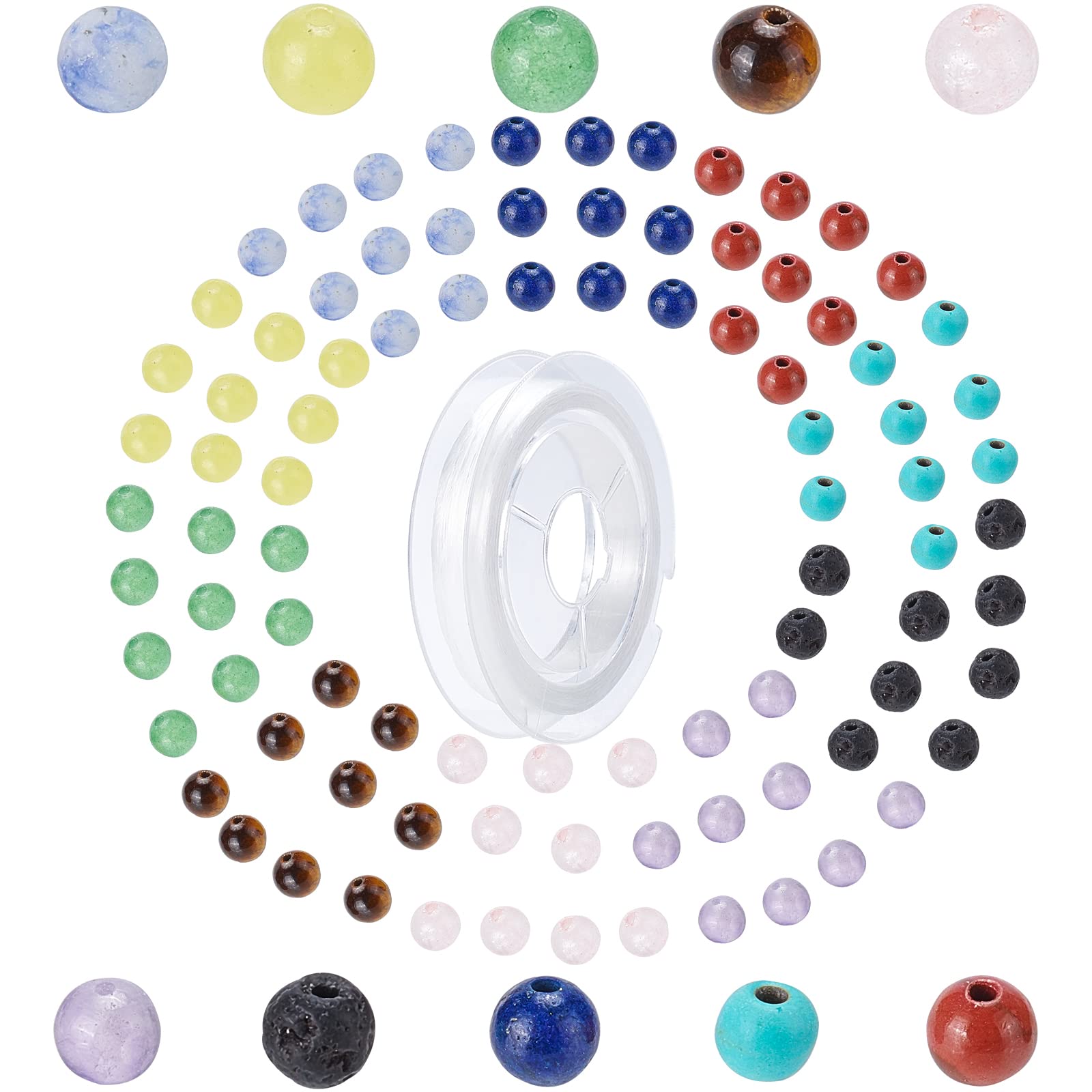 SUNNYCLUE1 Box 400Pcs 4mm 7 Chakra Natural Stone Beads Round Genuine Stone Beading Kit Semi Precious Gemstone Loose Spacer Bead with Elastic Thread for Adults DIY Jewellery Bracelet Necklace Making