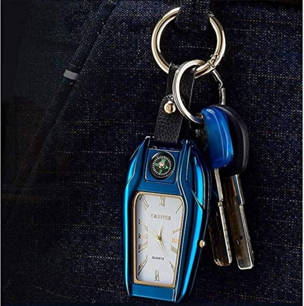 Gvnd Keychain Quartz Watch Lighter Electric Cigarette Lighter Compass USB Rechargeable Cigarette Lighter Windproof led Flashlight