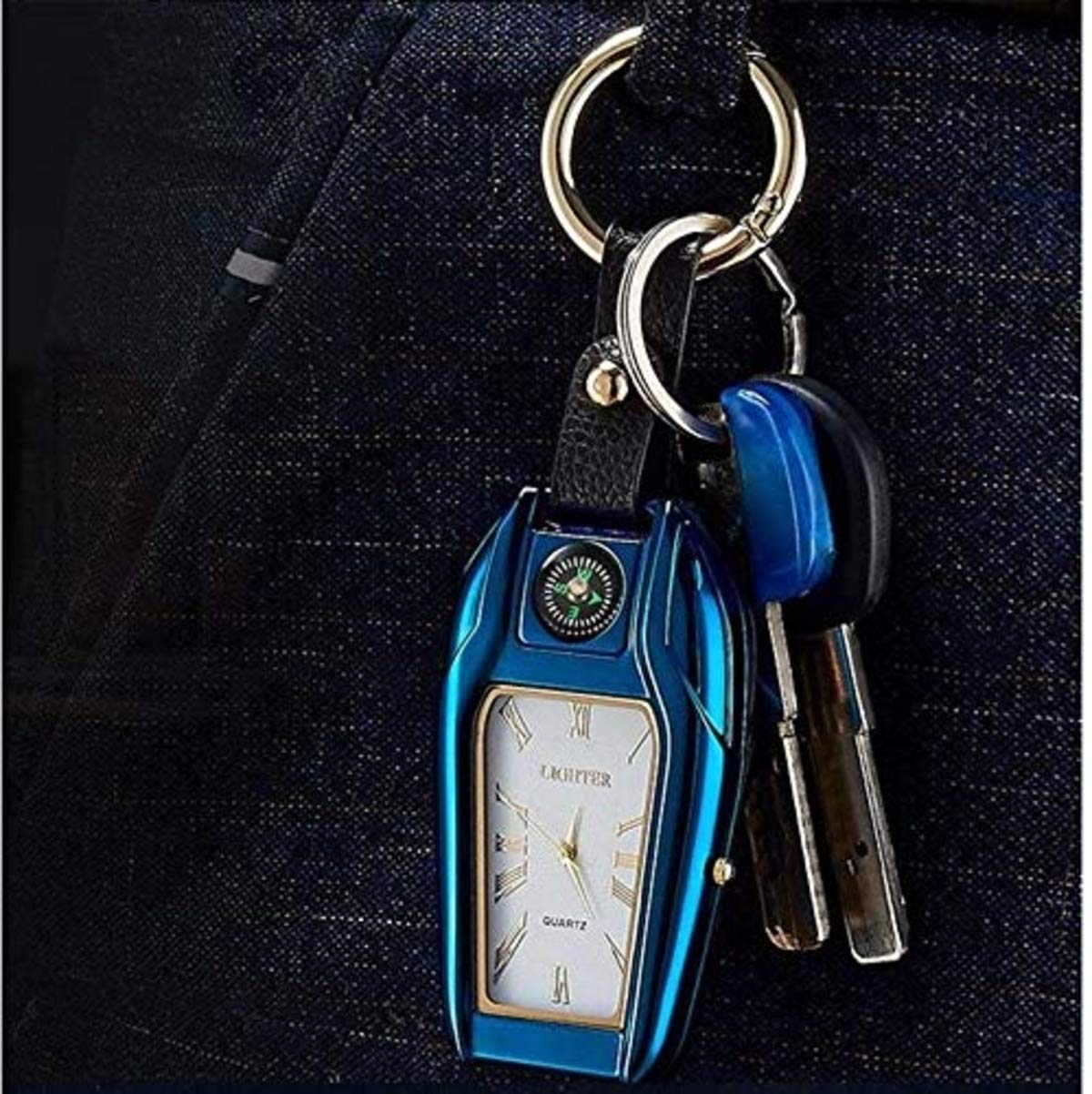 Gvnd Keychain Quartz Watch Lighter Electric Cigarette Lighter Compass USB Rechargeable Cigarette Lighter Windproof led Flashlight
