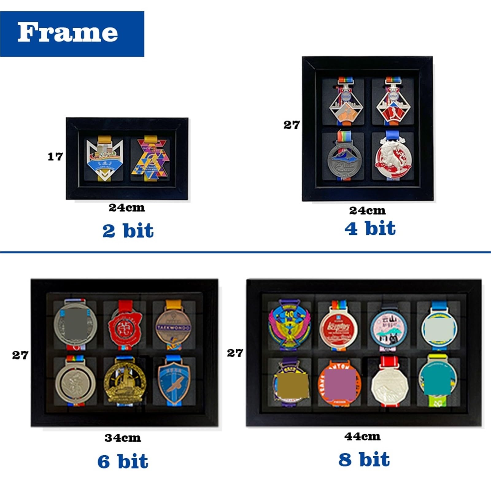 Display medaillenrahmen Marathon-Medaillendisplay, Schattenbox-Rahmen, Sport-Medaillenhalter, Rahmen for Läufer, Medaillendisplay for Laufrennen(White,6 bit 34x27cm)