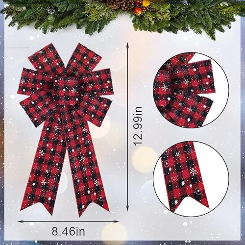 Miniatura 2 de Threetols 2 lazos de corona de Navidad, lazos de búfalo rojo y negro para corona, lazos de granja para puerta delantera, lazos rojos de invierno,