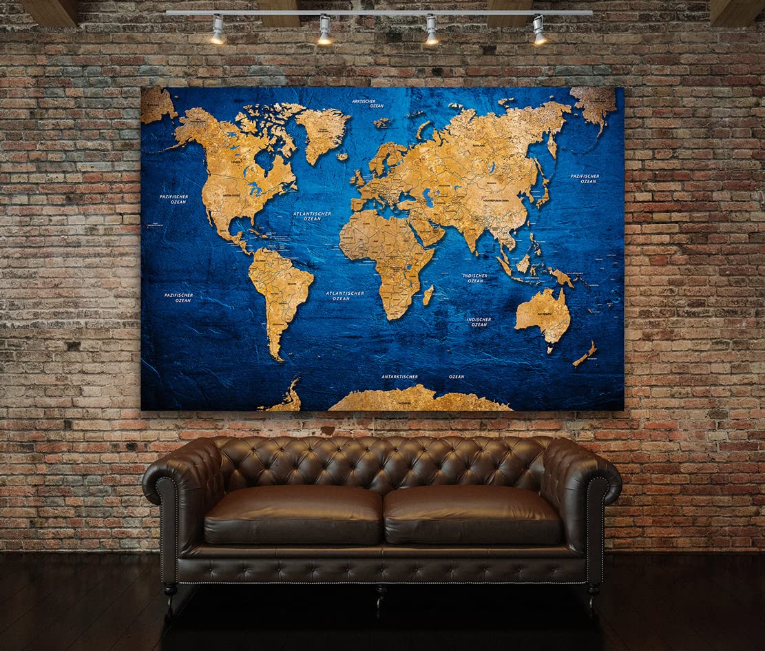 Kunstgestalten24 Obraz na płótnie mapa świata Blue Stone obraz na ścianę druk artystyczny Foyer Deko