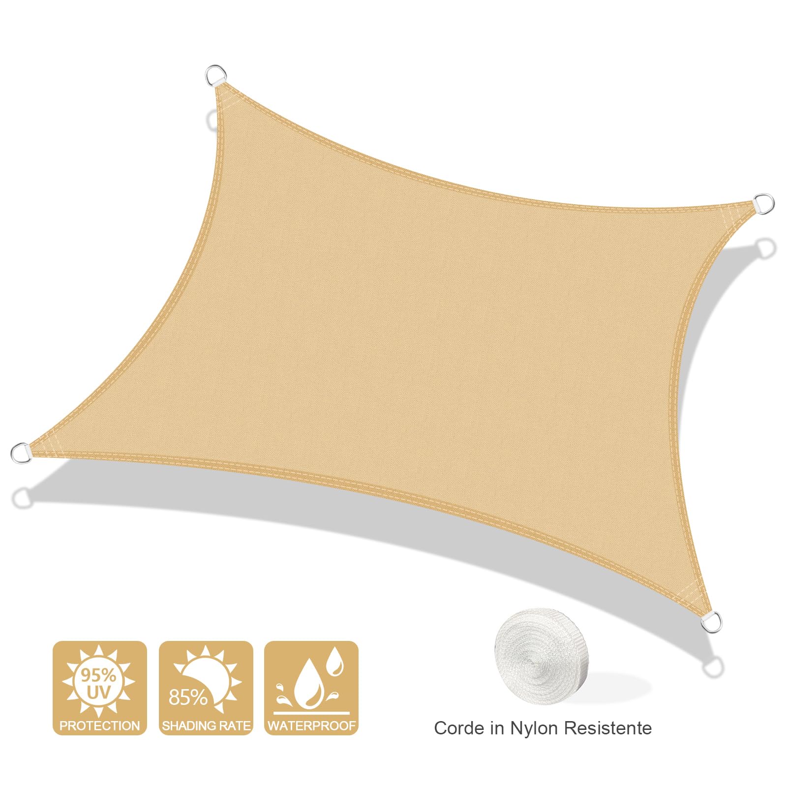 Vela Ombreggiante UV 95% Impermeabile Esterno Giardino Varie Misure e Colori - Foto 9 di 79
