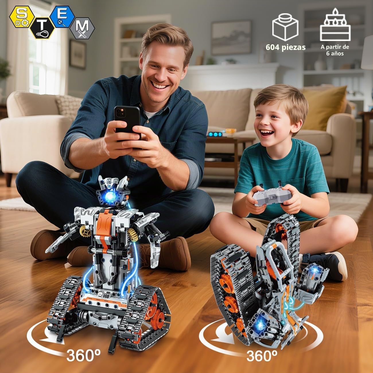 HiWEEGO Kit de construcción de Robot 5 en 1 luz LED, aplicación y Mando a Distancia, Juguete robótico Recargable para niños de 6 a 12 años, cumpleaños