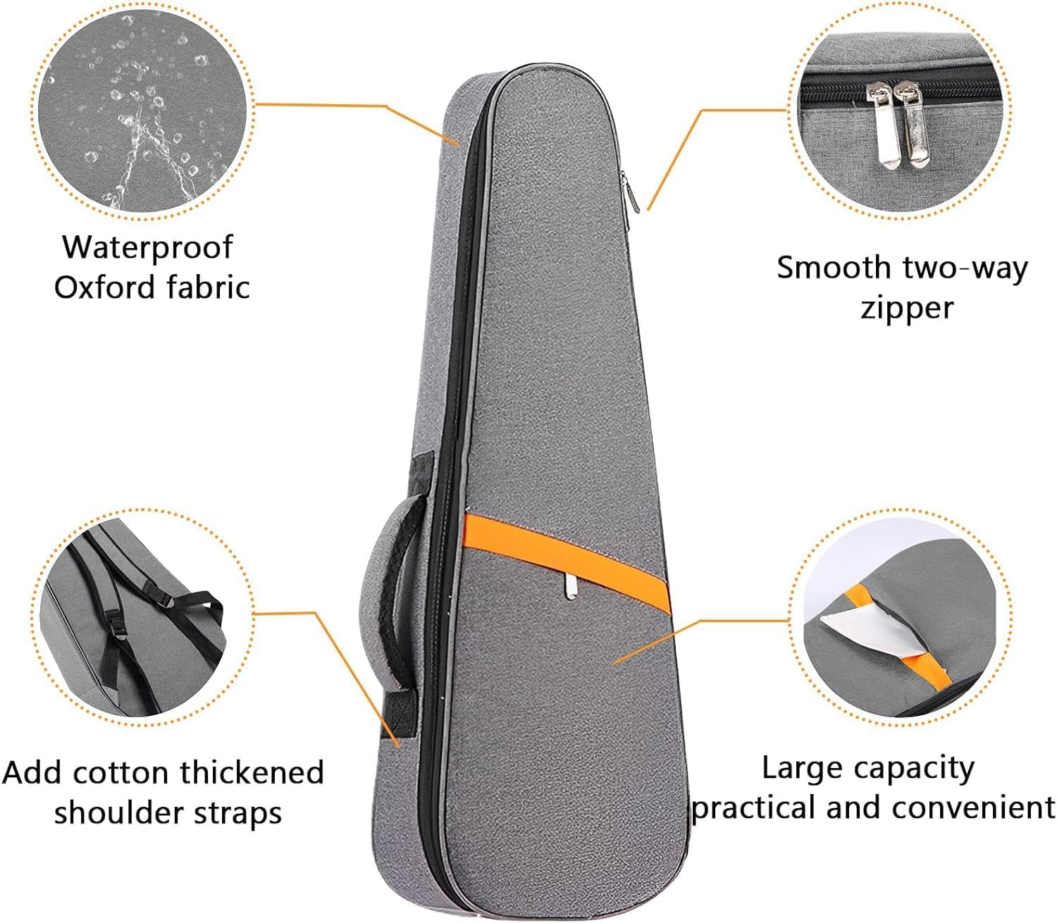 GLOW WINGS Ukulele Case 12MM Sponge Padding Handles Waterproof Dustproof Shockproof Ukulele Bag for Concert Soprano Tenor Ukulele (Tenor-26/27 inch-Gray) - Image 2 thumbnail