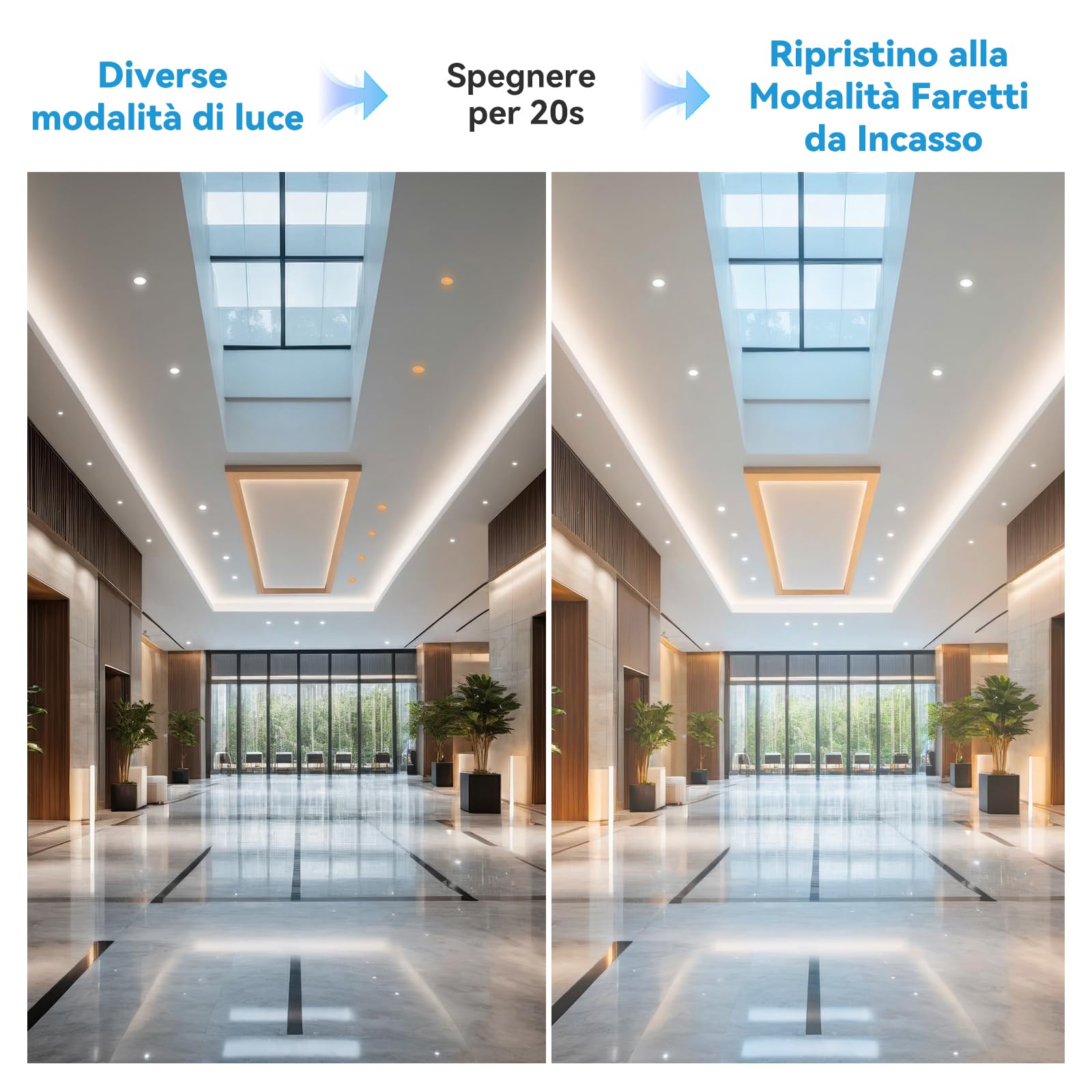 KEELED Faretti LED da Incasso per Cartongesso con Luce Notturna, 6W, 3 Colori Selezionabili 3000K/4000K/6000K, 230V, Foro 70-85mm, Confezione da 2