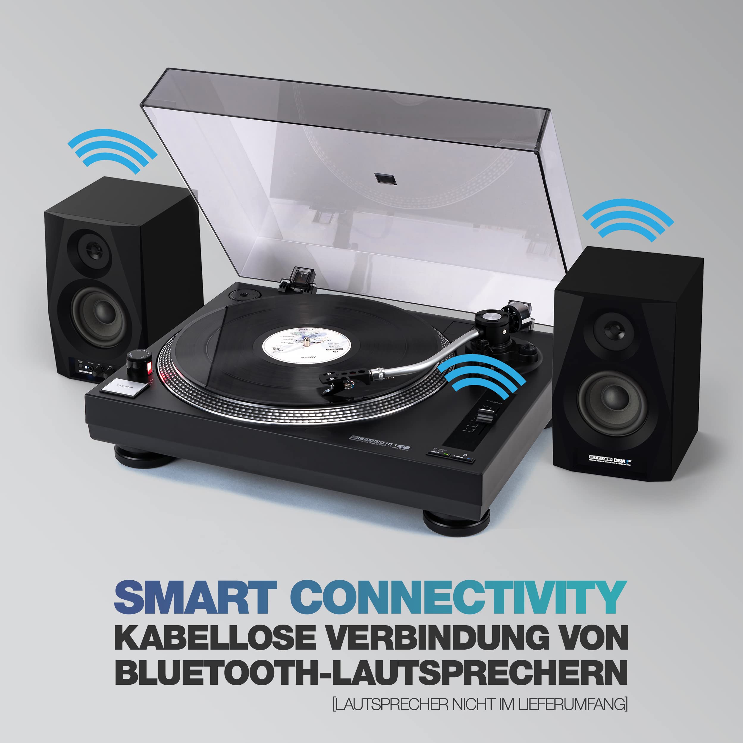 Reloop RT-1 BT Plattenspieler mit Riemenantrieb für DJ- und HiFi-Anwendungen, Bluetooth-Ausgang zur kabellosen Verbindung mit Bluetooth-Lautsprechern, Vormontiertes Ortofon Magnet-Tonabnehmer-System