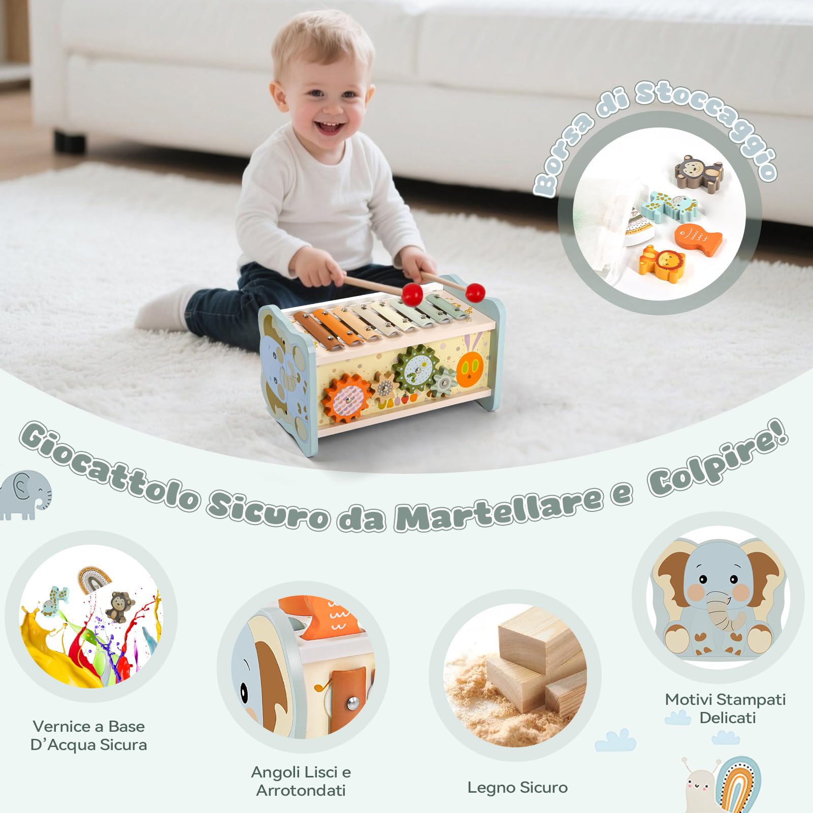 Almaxi Giochi Montessori 1 Anno, 6 in 1 Giochi Legno Bambini 1 Anno, Giocattoli Bambino con Acchiappa La Talpa, Giochi Pesca, Xilofono Bambini, Regalo Bambino Bambina 1 2 3 Anni Compleanno Natale