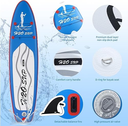 Miniatura 3 de H2OSUP Inflatable Stand Up Paddle Board 10'6''10' × 30" × 6" with Premium SUP Paddle Board Accessories & Backpack, Ultra-Light, Wide Stable Design,