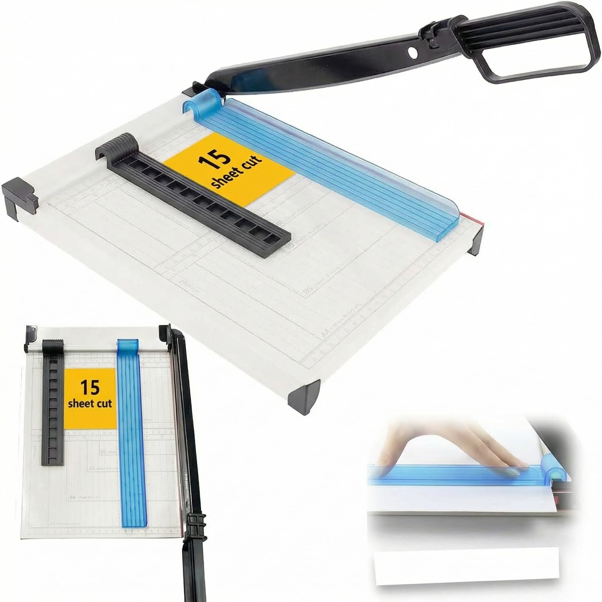 Coupe-papier Guillotine A4 - Massicot à papier robuste avec protection de sécurité, Capacité de 15 feuilles, Massicot de précision pour couper le papier, les cartes, les photos, le vinyle