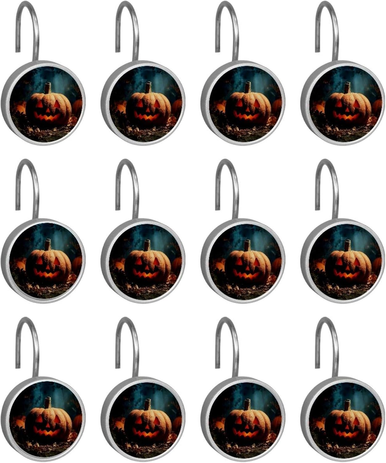Set of 12 Pumpkin Halloween Fall (2) Shower Curtain Hooks, Stainless Steel Rust-Resistant Decorative Hanger Rings