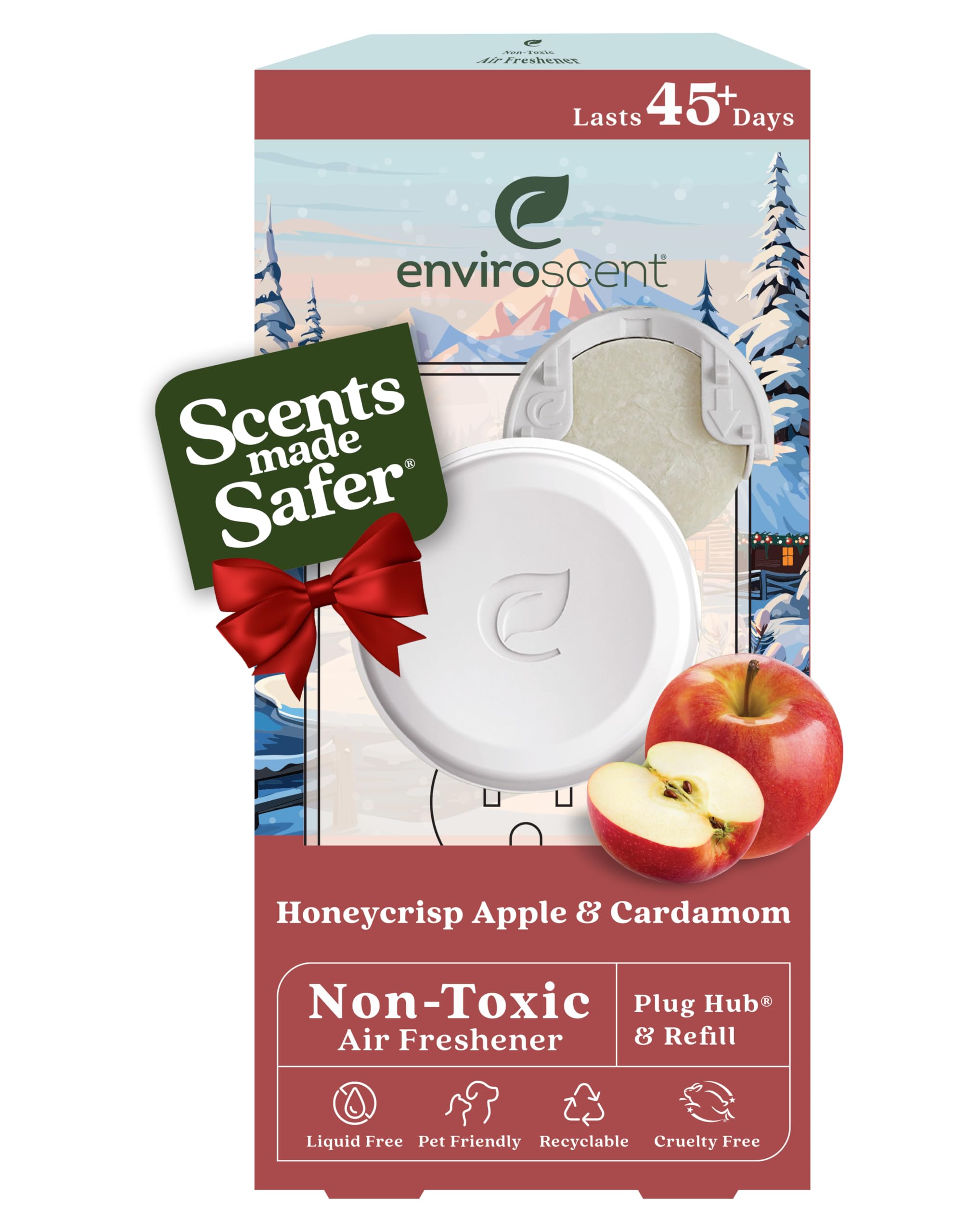 Enviroscent Non-Toxic Plug-in (2-Piece Set) Room & Home Air Freshener Kit Infused with Essential Oils | 1 Refillable Plug Hub & 1 Liquidless Scent Pod (Honeycrisp Apple + Cardamom)