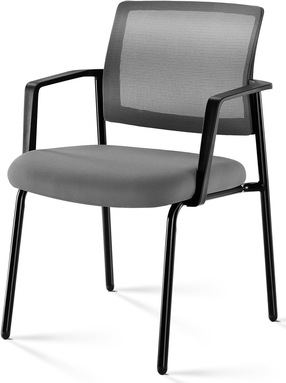 Mesh Back Stacking Arm Chairs, Office Reception Guest Chair with Upholstered Fabric Seat and Ergonomic Lumber Support, Sturdy Metal Office Chairs, Grey-1pack