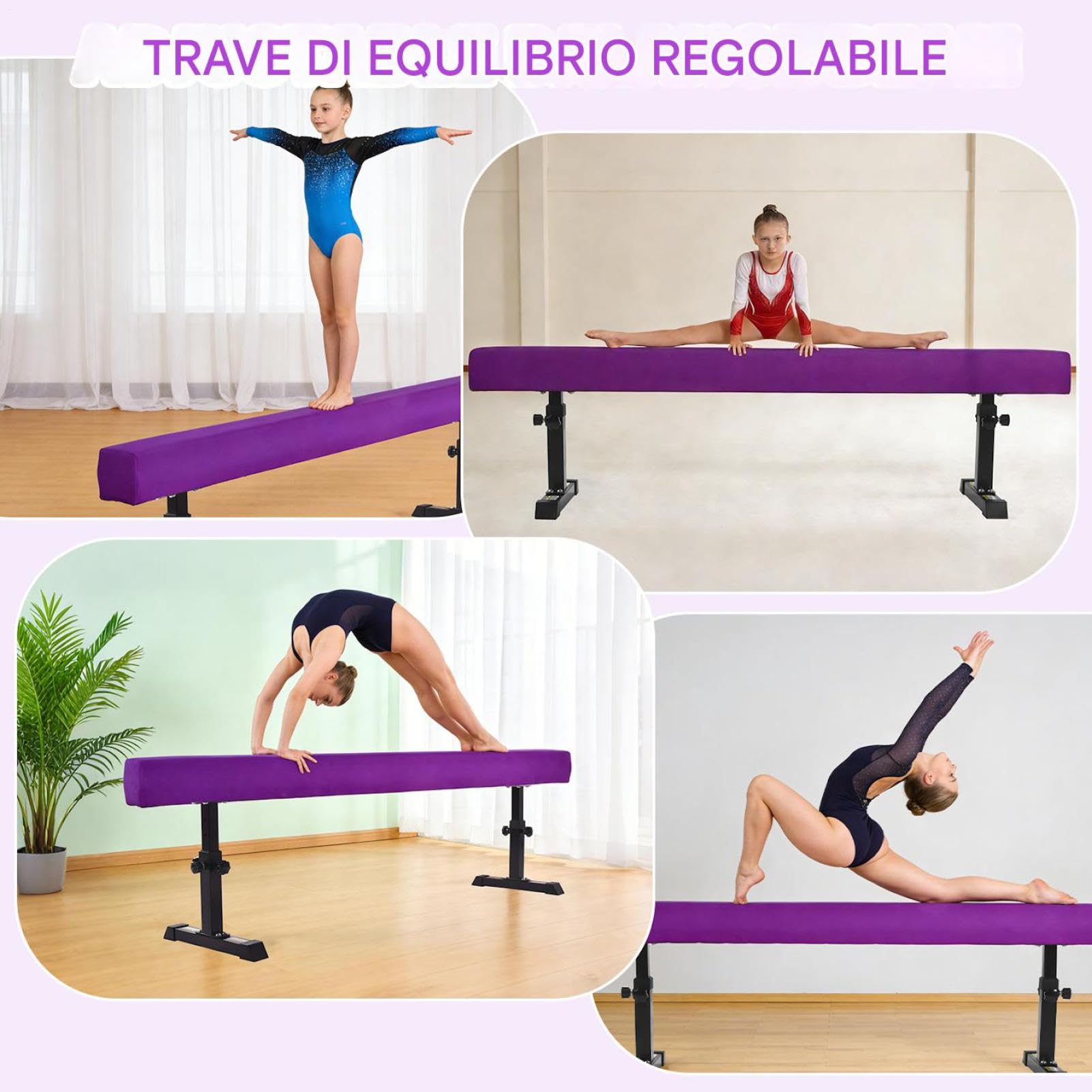 Trave ginnastica artistica per casa 5 Altezza regolabile Trave di equilibrio per bambini Capacità di carico 50 kg Traves ginnastica artistica 180cm di lunghezza Attrezzatura per l'allenamento Beam Gym