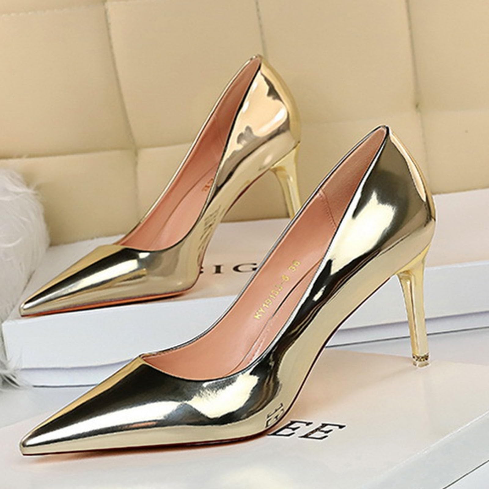 Scarpe da donna con tacco alto e punta a spillo, eleganti e verniciate | Comode scarpe da sposa senza chiusura, scarpe alte leggere, scarpe da sposa comode scarpe da sera per feste e discoteca