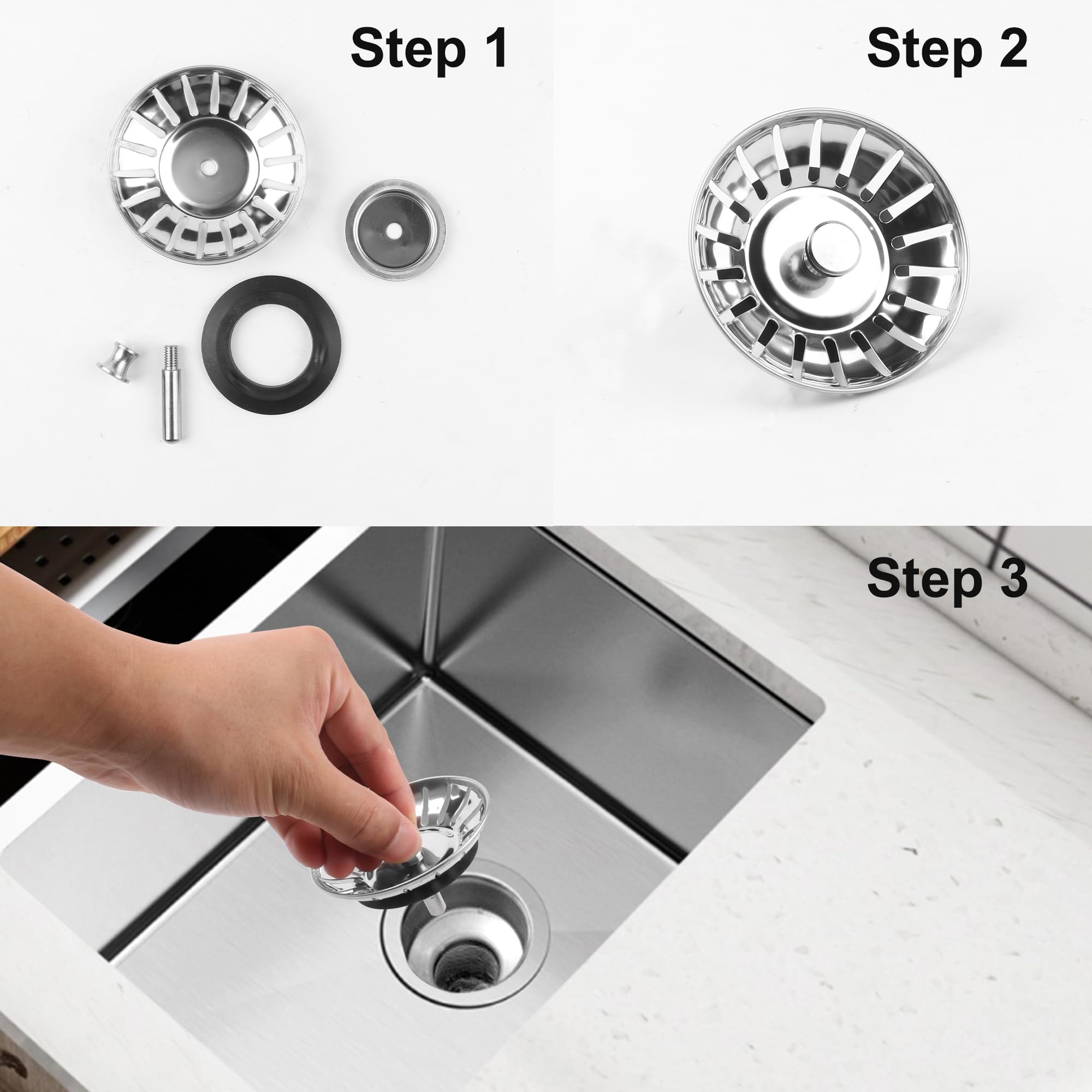 2 Tappi Per Lavello In Acciaio Inox 78mm - Filtro Scarico Cucina Con Chiusura Comoda - Foto 10