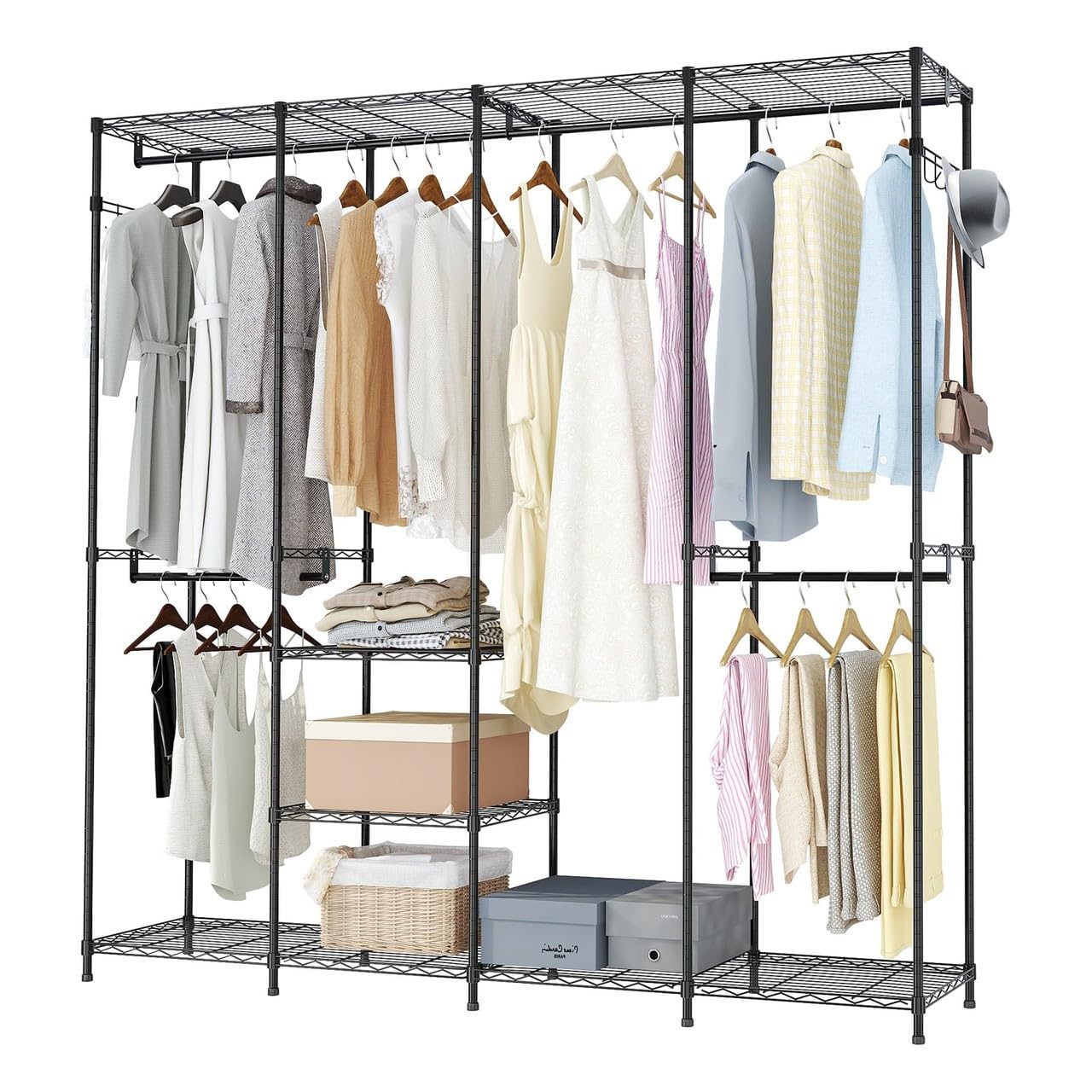 URBNLIVING Metal Mesh Open Wardrobe Clothes Rail with Shelves