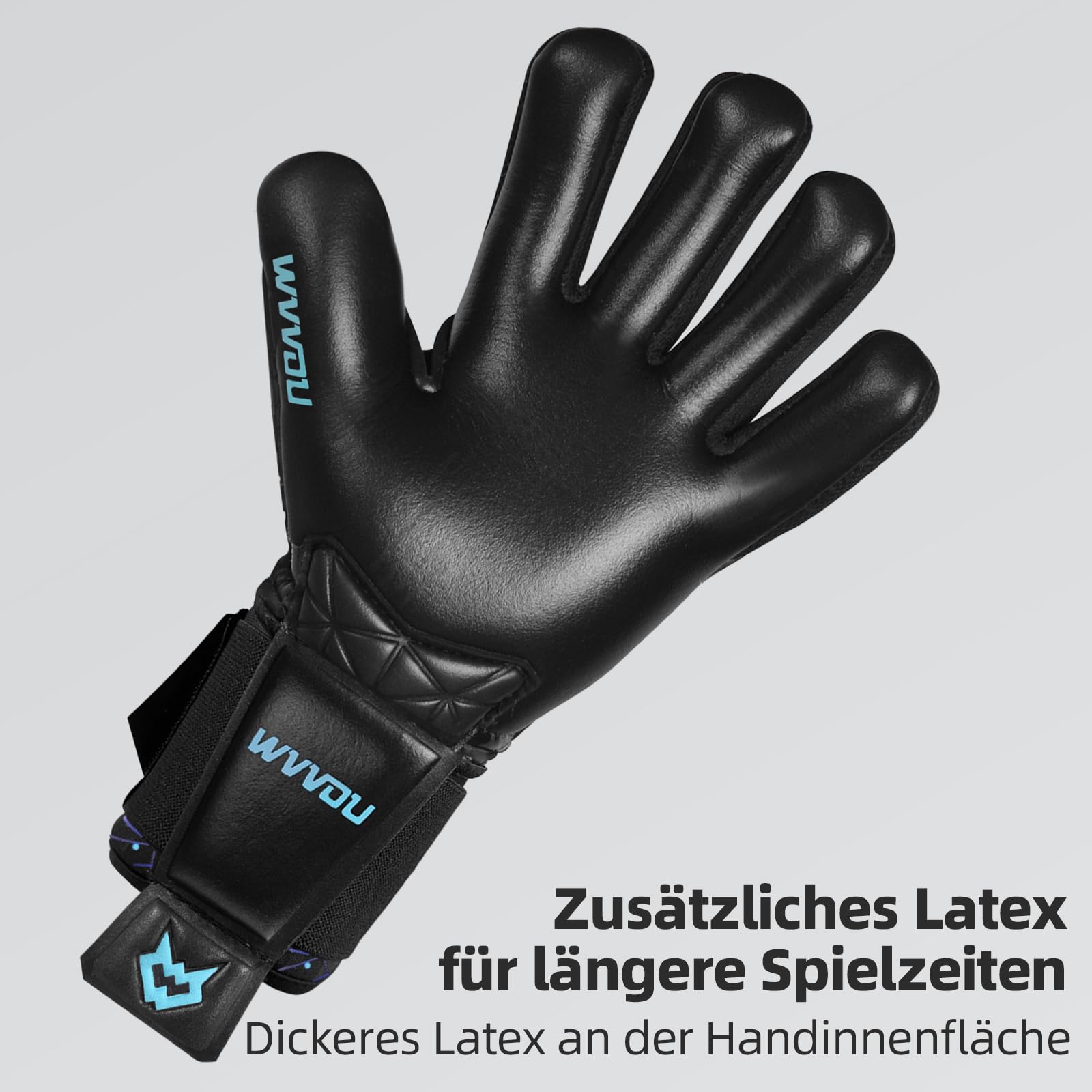 WVVOU Torwarthandschuhe Kinder und Herren, Profi Fußballhandschuhe mit 5 Abnehmbare Fingersaves (Fingerschutze), 4+3mm Latex für Gecko Grip, Silikon-Schlagbereich,Größe 6-11