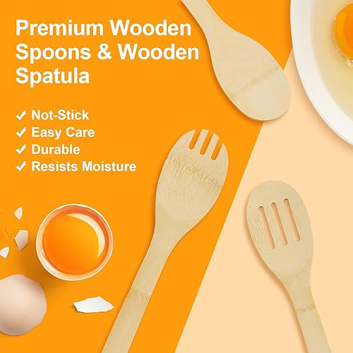 Miniatura 6 de Cucharas de madera para cocinar, juego de utensilios de madera de 6 piezas, espátula de madera antiadherente para cocinar, utensilios de cocina de