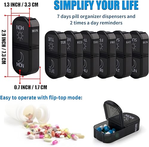Miniatura 3 de BVYA Estuche organizador de píldoras, pastillero de viaje semanal recordatorio de medicamentos, para 2 veces al día, 7 días a la semana, incluye