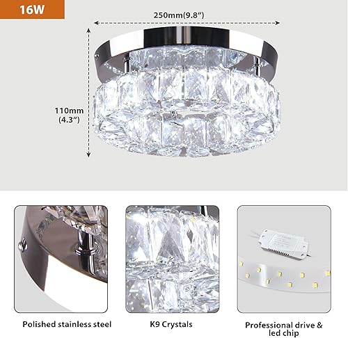 Miniatura 6 de 9.8 "cristal empotrado montaje lámpara de techo LED redondo mini lámpara lámpara de techo para cocina, pasillo vestíbulo 15 W 6000K