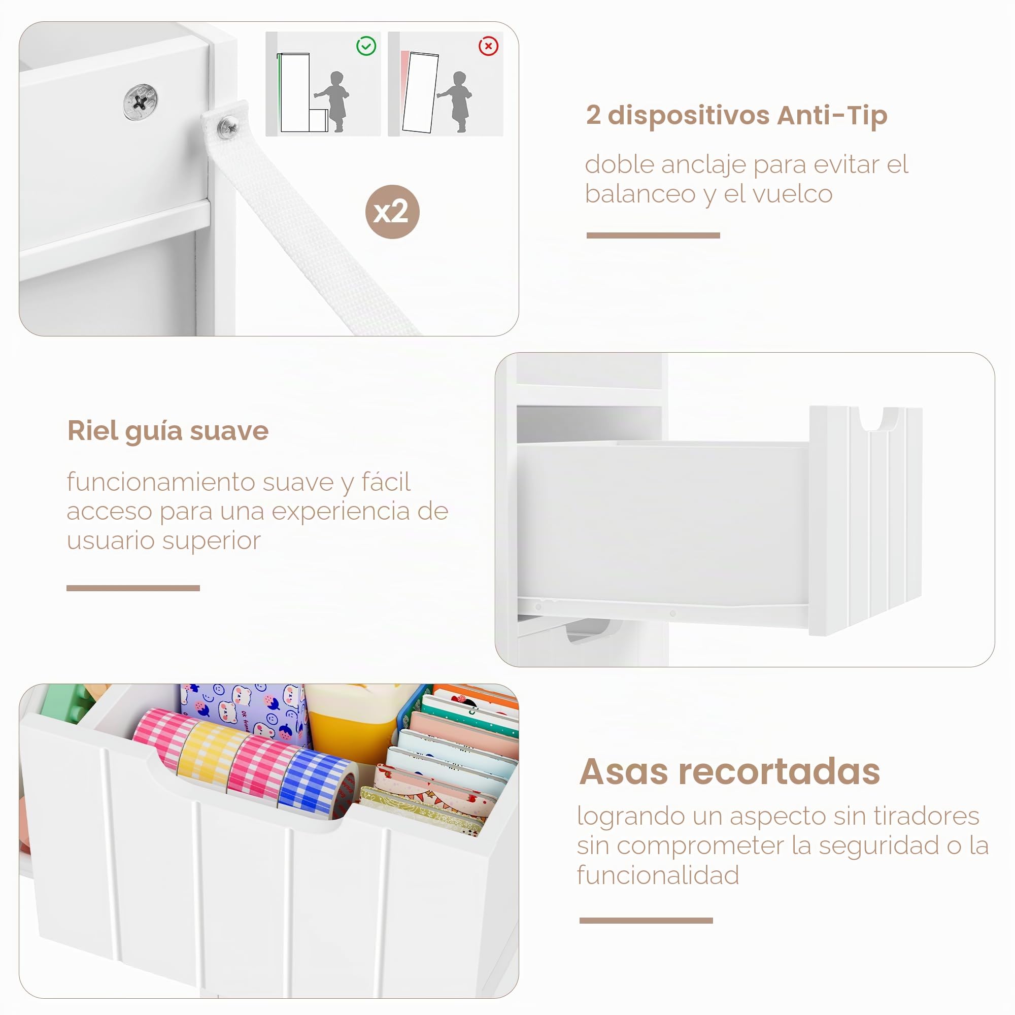 HOCSOK Mueble Almacenaje Juguetes, Mueble Juguetes Organizador, Librería Infantil Montessori, Estantería Infantil para Jugetes y Libros, Organizador Juguetes Infantil, Blanco, 122 x 118 x 30 cm
