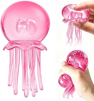 Jellyfish Design Squeeze Stress Ball,Jellyfish Squishy, Portable Anxiety Relief Soft Fidget Ball, Soft TPR Sensory Toy with Wiggly Tentacles, for Office, School & Travel Pink