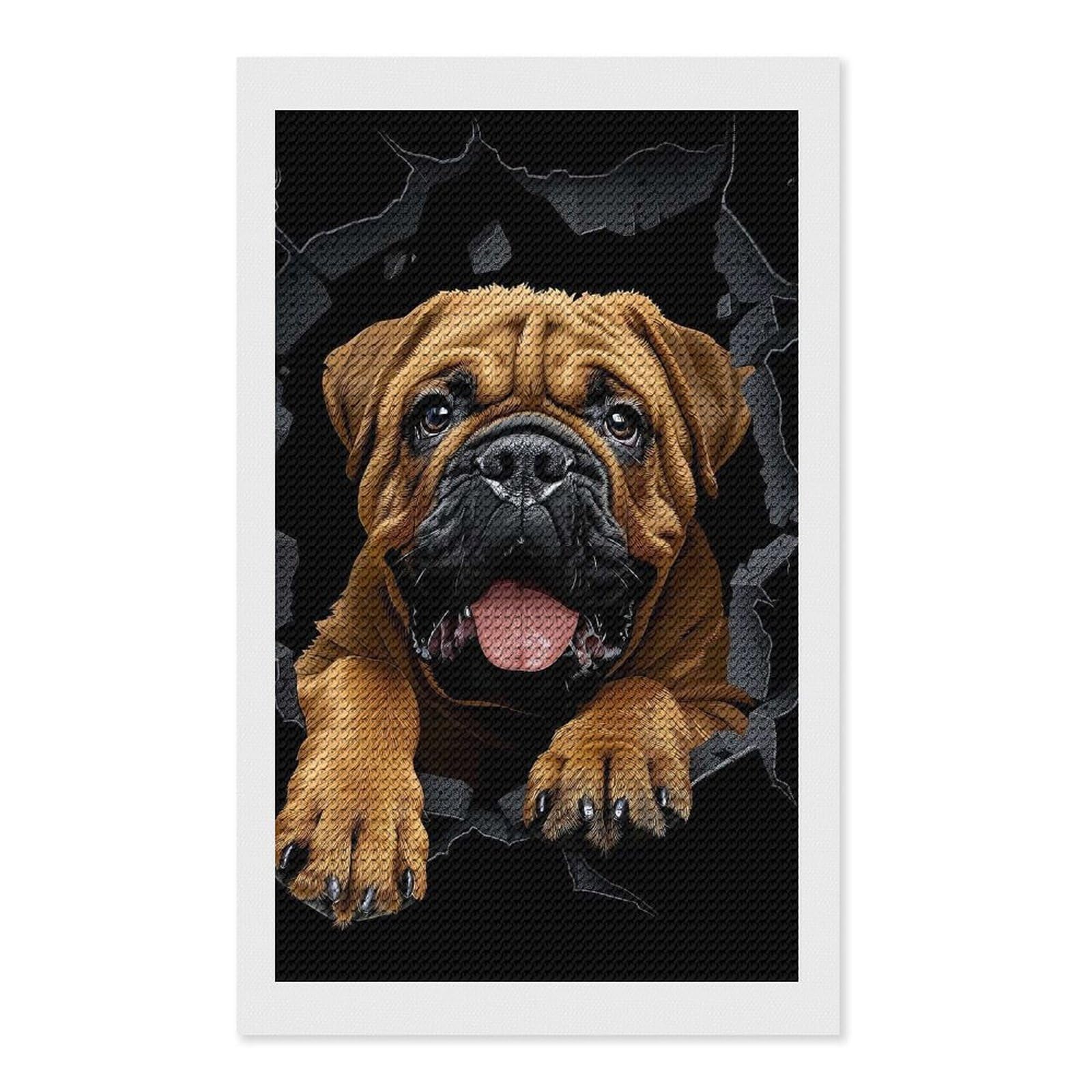 Junmoney Bullmastiff(2) Diamond Art Kit 12"x20", for Beginners, Vintage Style Decor, Good for Quiet Evenings, Festive Craft Gift