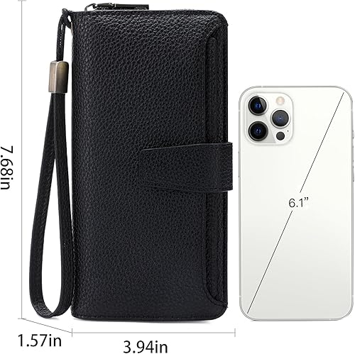 Miniatura 3 de GOIACII Cartera para mujer de gran capacidad con bloqueo RFID para mujer, tarjetero de embrague para teléfono, cartera larga de viaje, A03 negro,