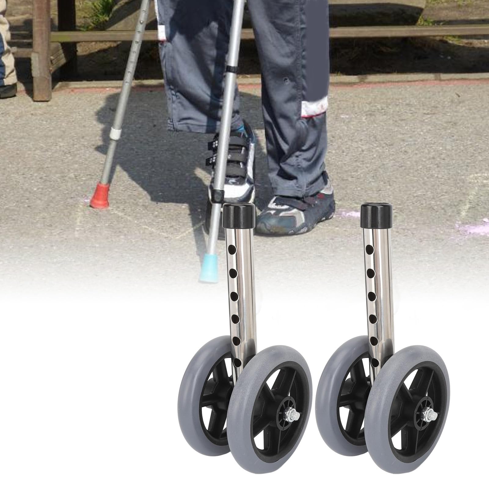 Brrnoo Ruedas para Andador, Accesorios de Repuesto para Andador, Rueda de Repuesto para Andador de 2 Piezas, Patas de Rueda para Andador con Ruedas Ajustables en Altura de 6 Engranajes