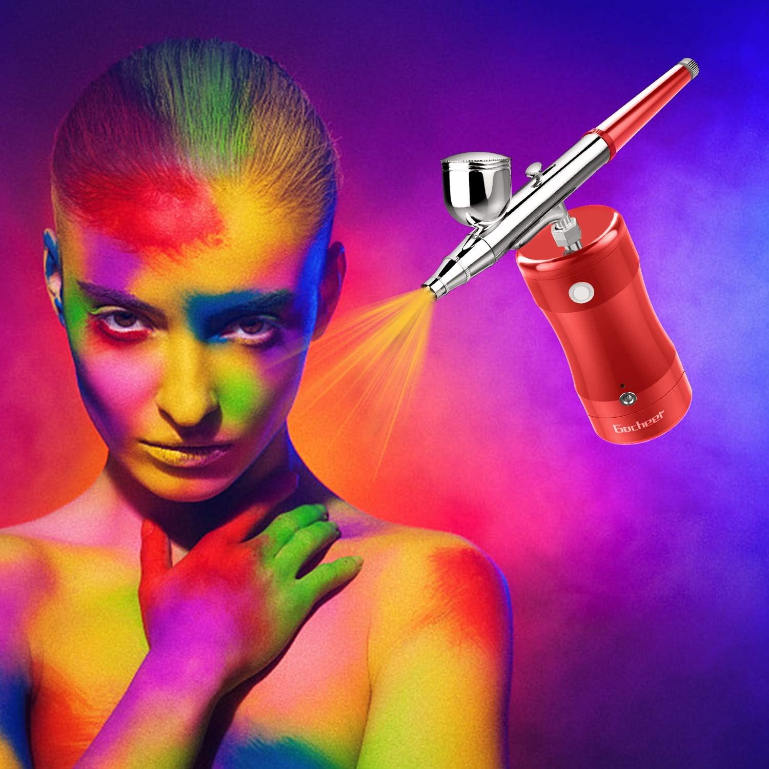 COSSCCI Upgraded Airbrush Kit, Portable Mini Air Brush Spray Gun with Compressor Kit Single Action Air Brush Painting Kits for Cake Decorating Makeup Art Nail Model Painting Tattoo Manicure (Red) : Arts, Crafts & Sewing