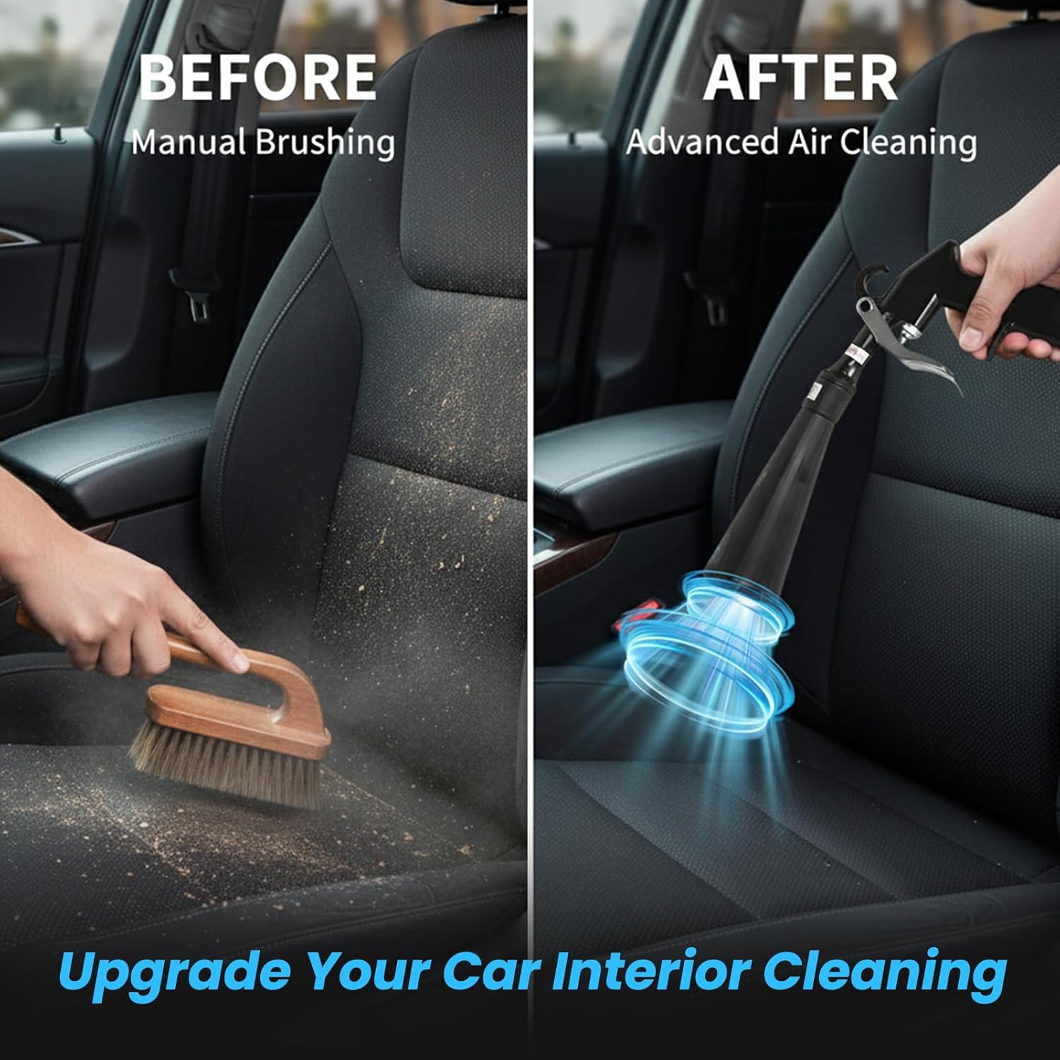 SakerPlus Dry Cleaning Gun for Car Interior Cleaning, Air Compressor Detail Tool with Brush for Narrow Gaps, Copper Connector, 60 to 160 PSI (2 Upgrade Set Nozzle)